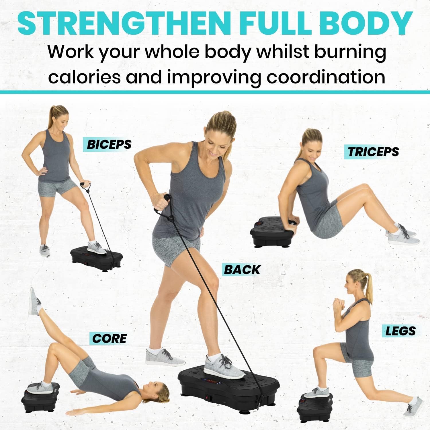Vive Vibration Plate Exercise Machine with Resistance Bands - Full Body Workout Platform for Lymphatic Drainage, Muscle Toning, Weight Loss & Recovery - Perfect for Home Gym, Fitness & Wellness Routines