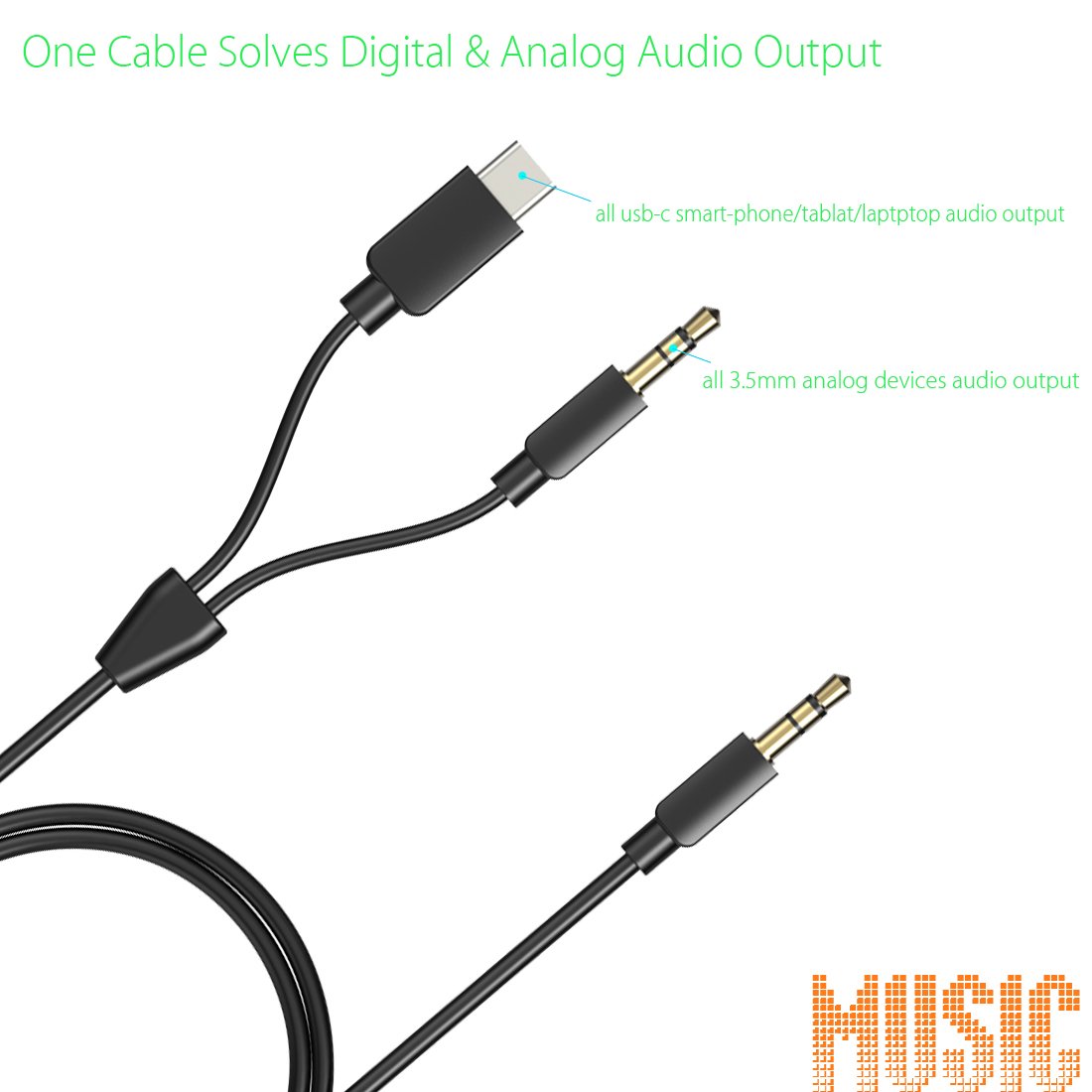 Premium USB-C to 3.5mm Audio Adapter - Hi-Fi DAC with 24-bit/192KHz Sampling Rate - 6FT Braided Cable for Google Pixel 2, Smartphones & Laptops - Perfect for Music, Gaming & Conference Calls (Black)