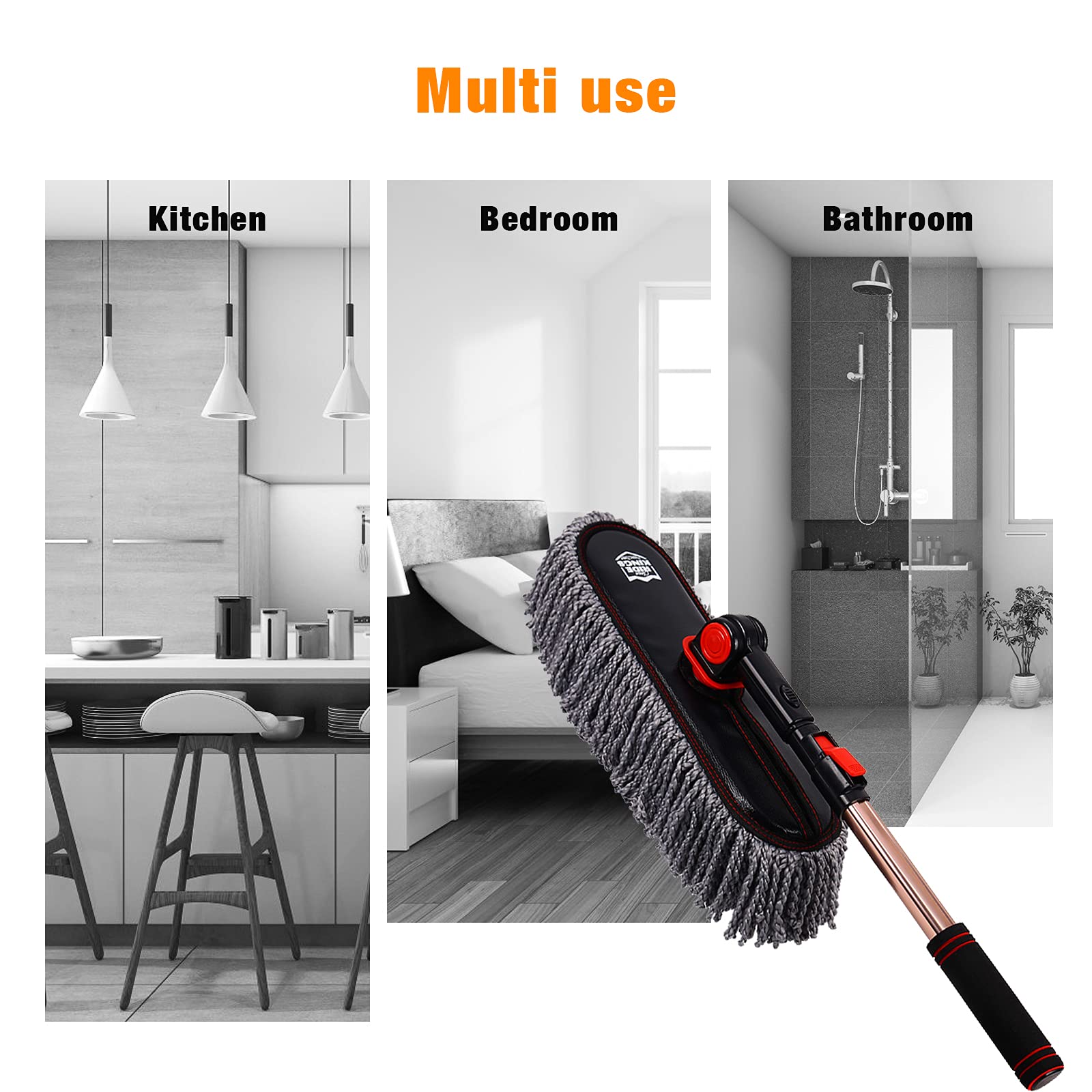 Extendable Car Duster Set with Scratch Remover - Large & Small Microfiber Brushes for Exterior & Interior Cleaning of Cars and Trucks, Perfect for Home and On-the-Go Use