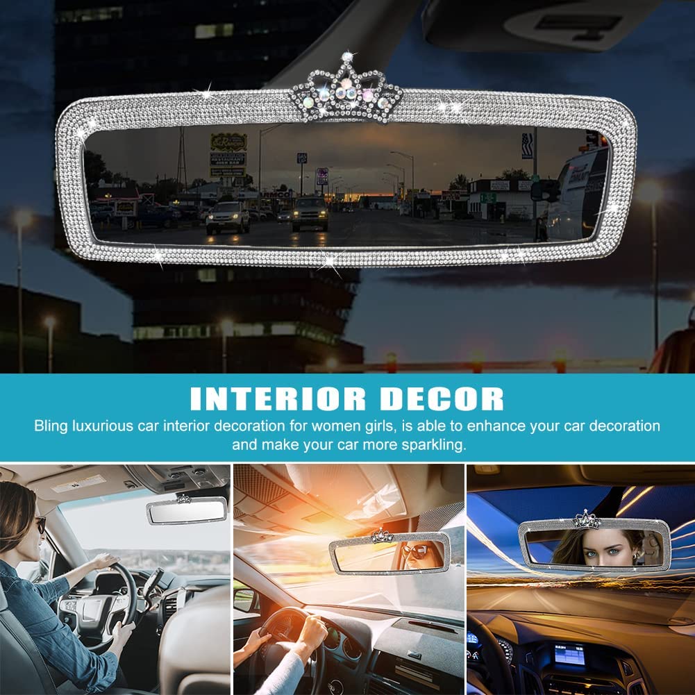 Sparkling Rhinestone Car Rear View Mirror Cover - Crystal Diamond Decor for Women - Universal Fit for All Car Models - Enhance Interior Style & Visibility - Perfect for Daily Commute, Road Trips & Gifts