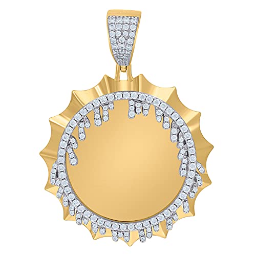 925 Sterling Silver Men's CZ Cubic Zirconia Simulated Diamond Dripping Charm Pendant Necklace - Elegant Picture Frame Design Jewelry Gift for Him - Perfect for Anniversaries, Birthdays & Special Occasions