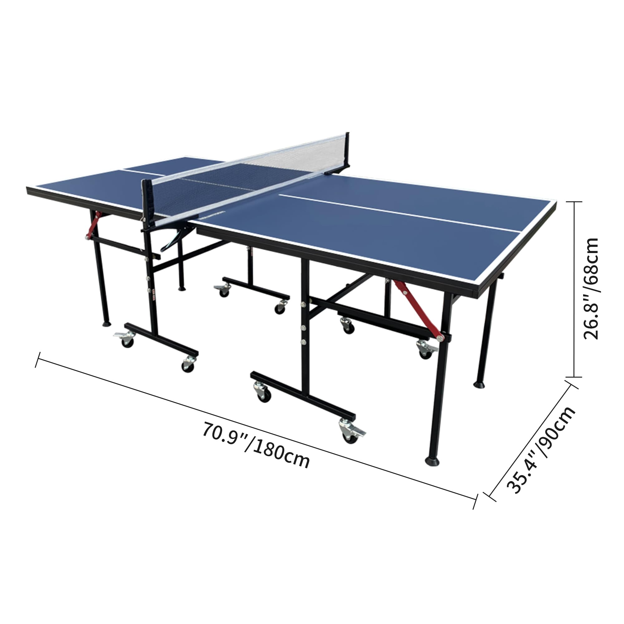 Mid-Size Foldable Indoor Outdoor Table Tennis Table with Quick Clamp Ping Pong Net & Post Set - Black & Blue - Perfect for Home, Office, and Recreational Use