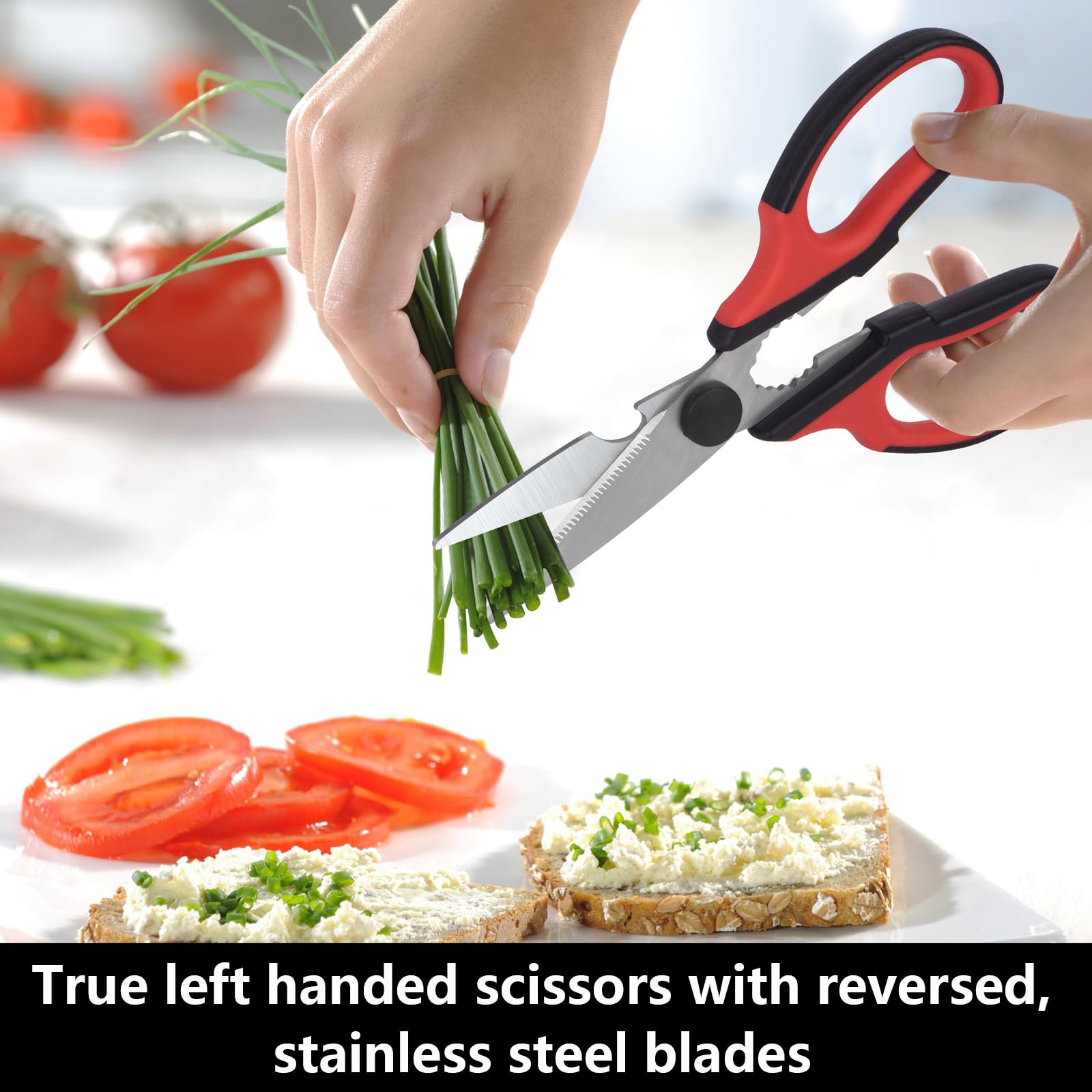 Bailaipor Left-Handed Kitchen Scissors - Heavy Duty All-Purpose Kitchen Shears for Left-Handed Users | Perfect for Cutting Herbs, Meat, Poultry, and Packaging | Ergonomic Design for Comfortable Food Prep & Cooking