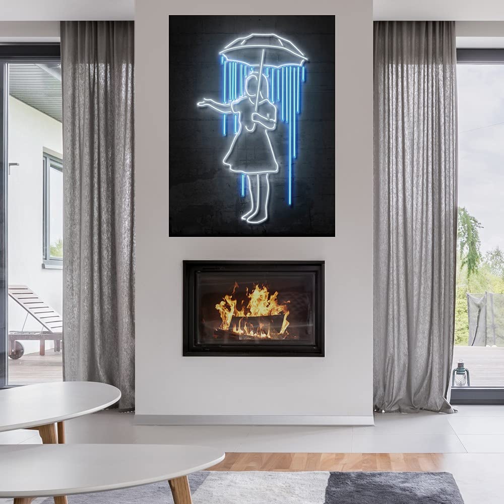 Hand-Painted Canvas Wall Art - 'Umbrella Girl' by Octavian Mielu - 24x32 Inch Gallery Wrapped Painting - Perfect for Living Room, Bedroom, Office Decor - Ready to Hang Home & Office Wall Decor - Ideal Gift for Housewarming & Birthday