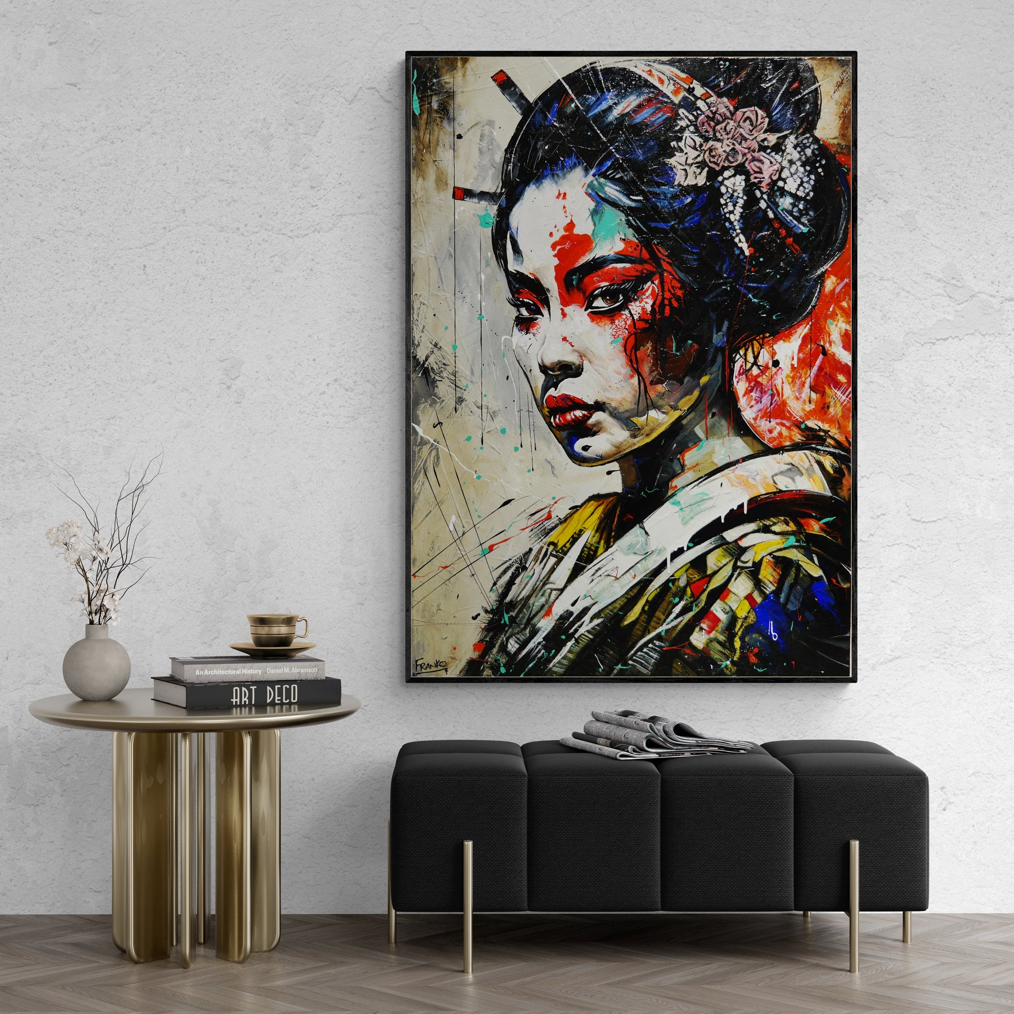 140cm x 100cm Framed Mulan Warrior Abstract Realism Art Painting - Oak Frame, Acrylic Textured & Varnished Canvas Wall Decor for Living Room, Bedroom or Office