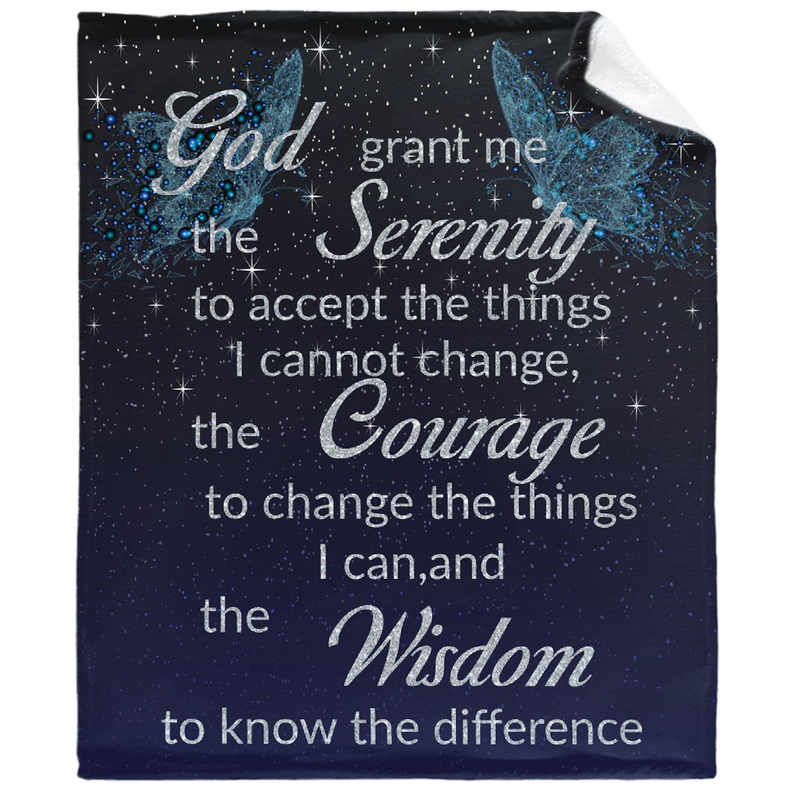 Blue Butterfly Serenity Prayer Inspirational Starry Galaxy Flannel Throw Blanket - Super Soft Fleece Blanket for Bed, Sofa & Couch (120