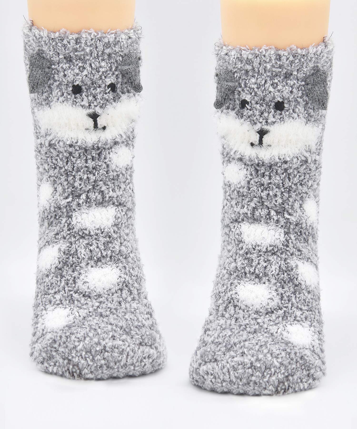 Panda Bros Girls Warm Fuzzy Fluffy Non-Slip Slipper Socks for Kids - 3 Pairs Cozy Winter Socks for Indoor & Outdoor Wear