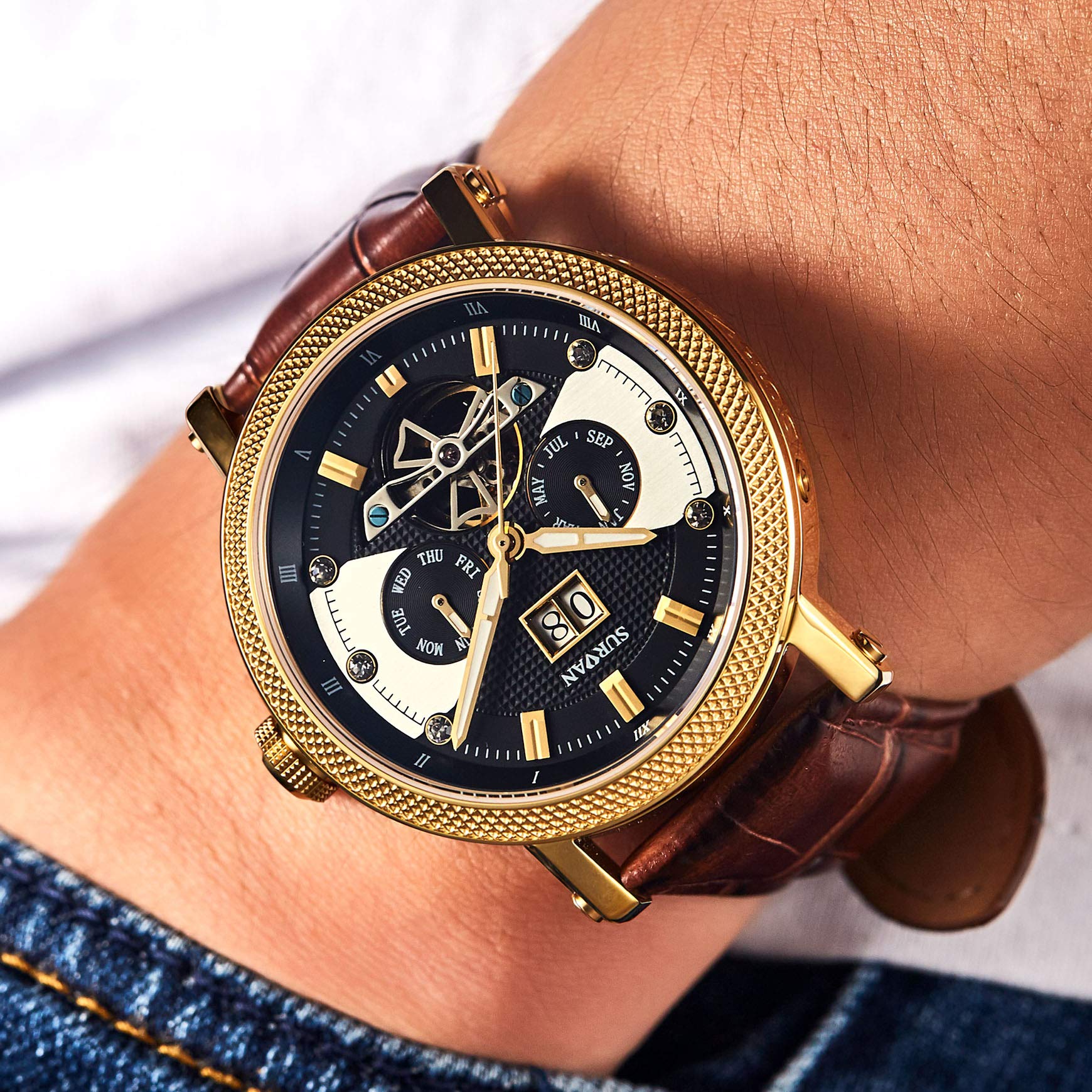 Premium Automatic Watches for Men - Sapphire Crystal Skeleton Mechanical Watch with Genuine Leather Strap | Self-Winding Movement | Perfect for Business, Formal & Casual Wear