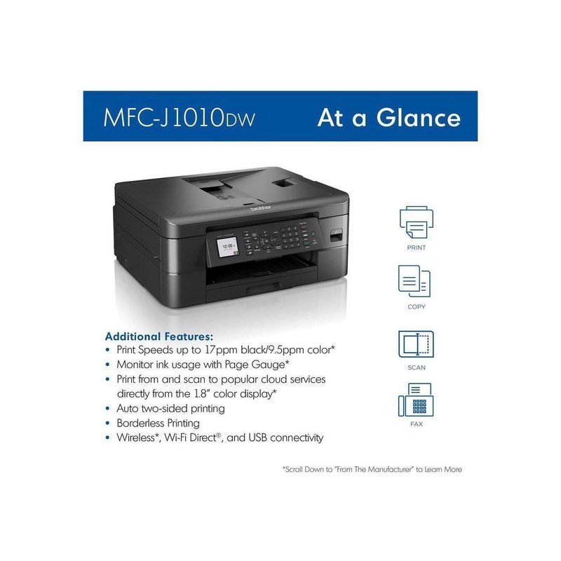 Brother MFC J1010DW Wireless All-in-One Inkjet Printer with Scanner, Copier & Fax | Home Office Printing, Scanning & Copying Solution