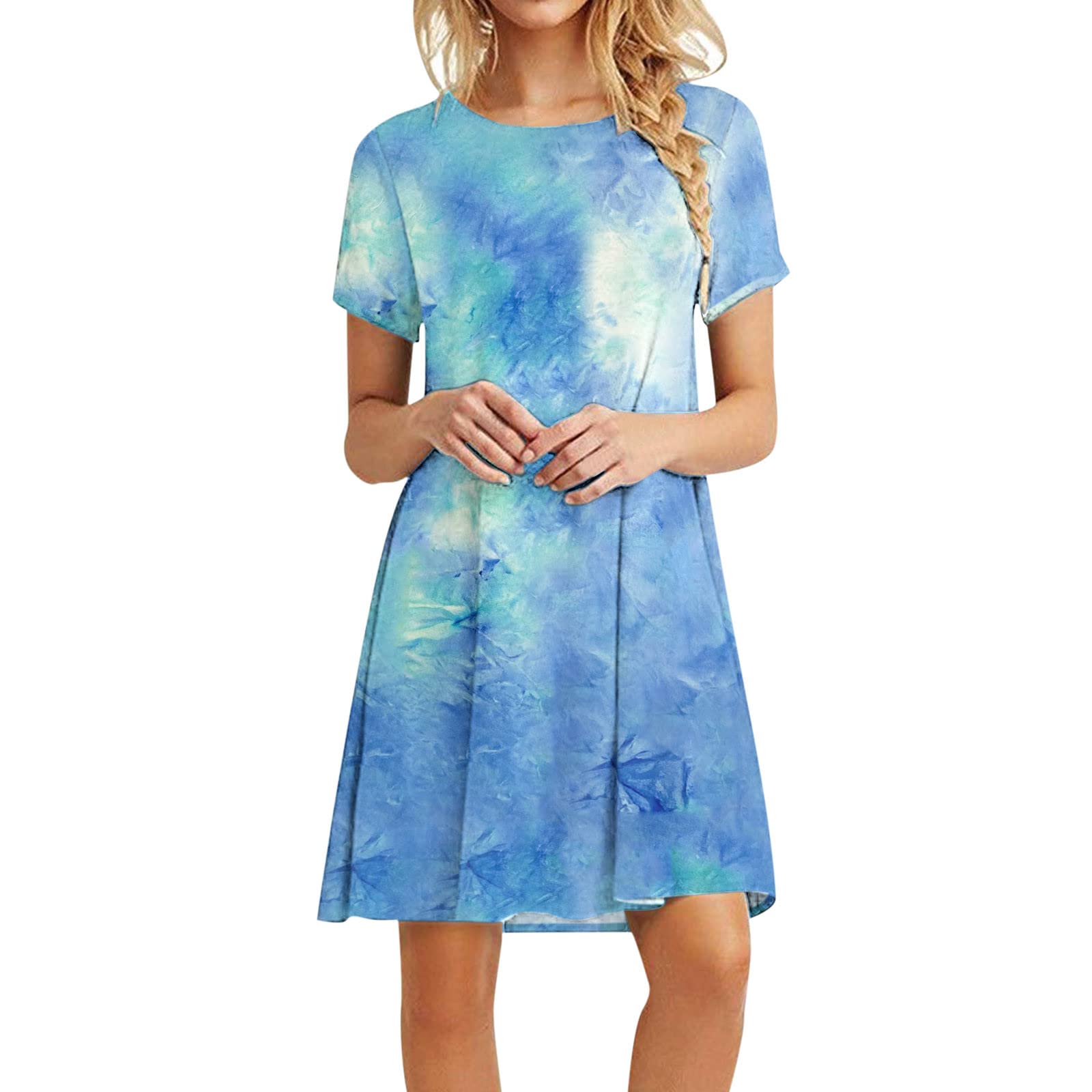 Women's Summer Short Sleeve Boho Floral Print A-Line Dress - Casual Scoop Neck Tunic for Beach, Vacation & Everyday Wear