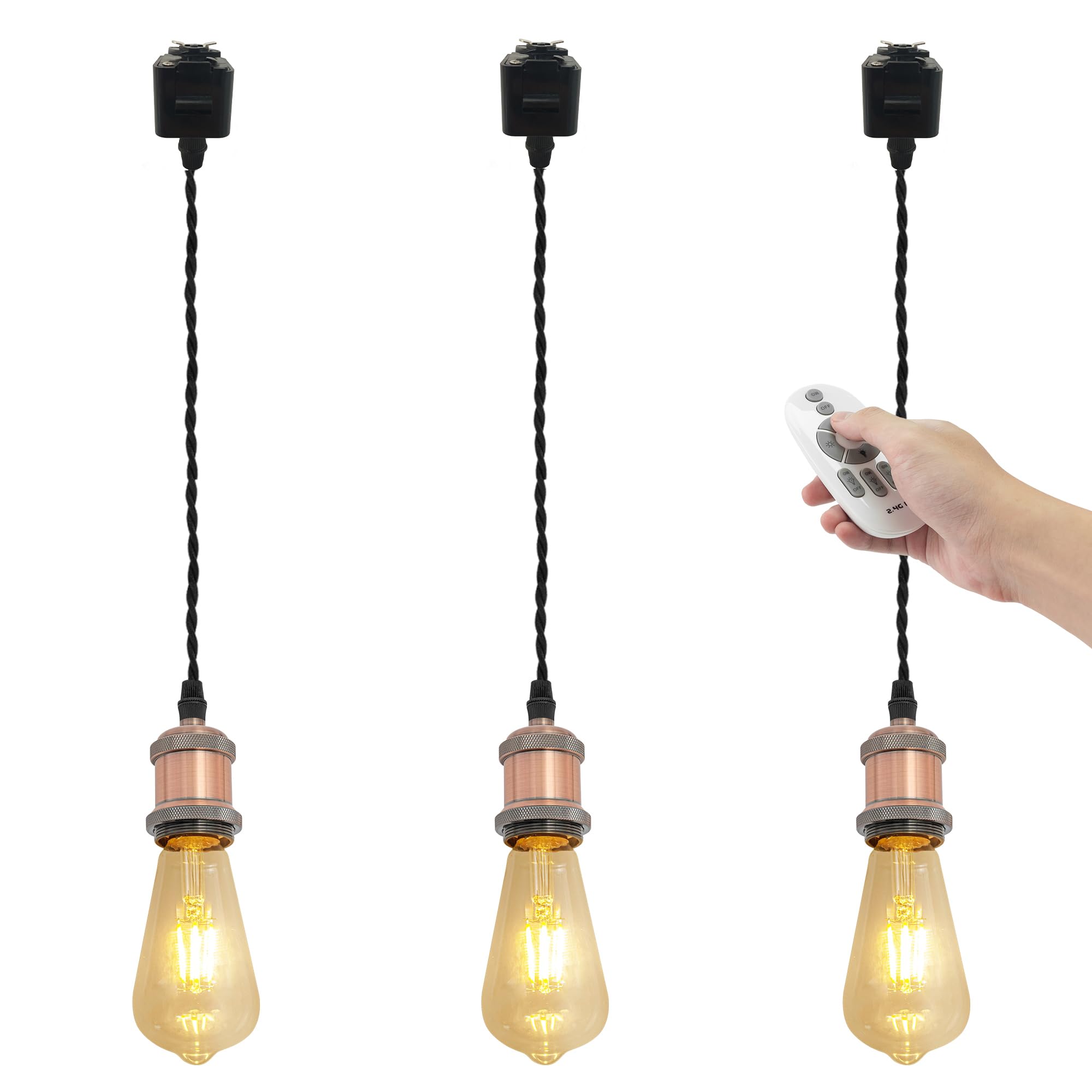 Kiven J Track Pendant Lights - 3-Light Dimmable LED Pendant Lighting with Remote Control, 3 Color Modes (Warm/White/Cool), 39.4
