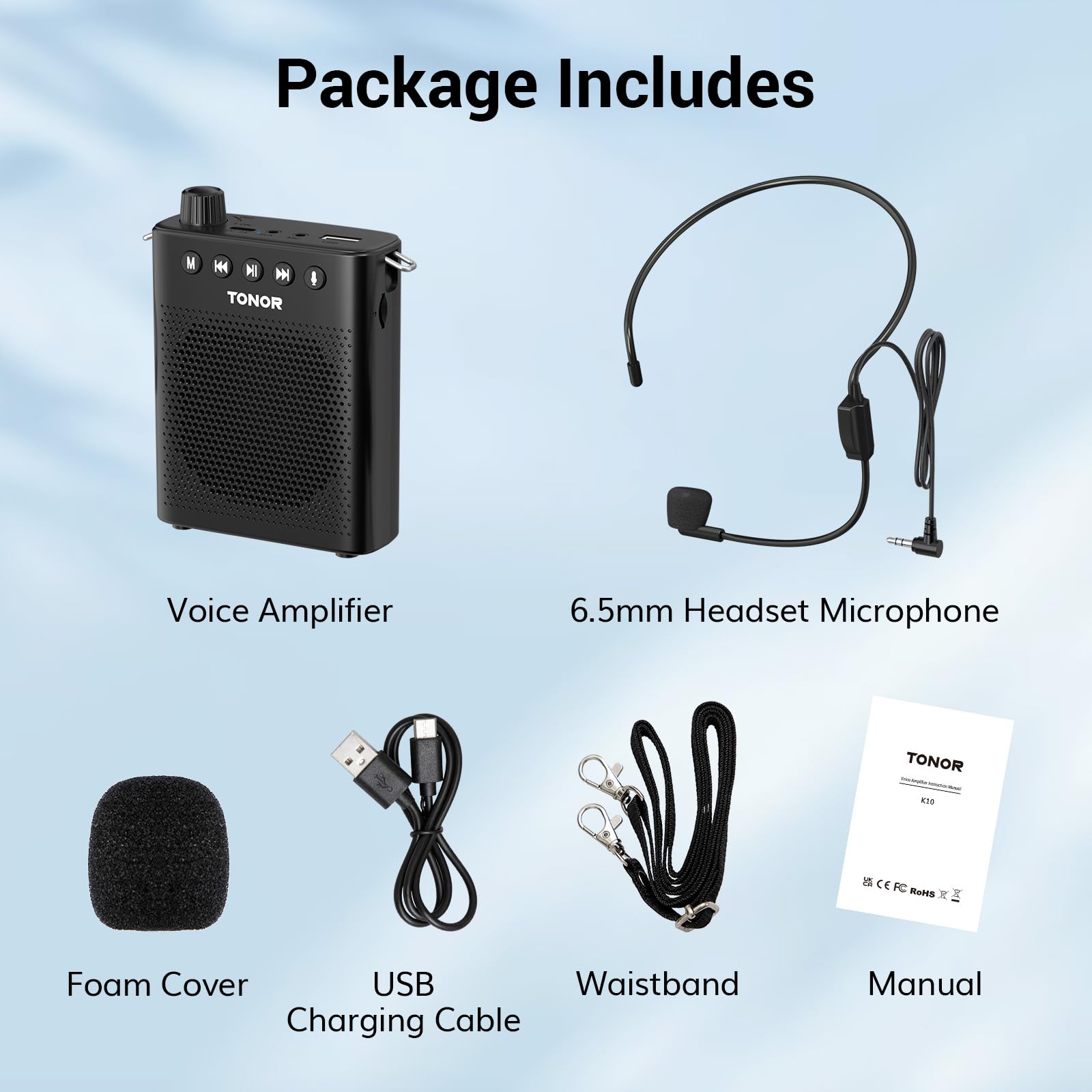 TONOR Portable Voice Amplifier with Wired Microphone - Rechargeable Mini PA System for Teachers, Tour Guides & Public Speaking | Ideal for Classroom, Yoga, Meetings & Outdoor Events (Model K10)