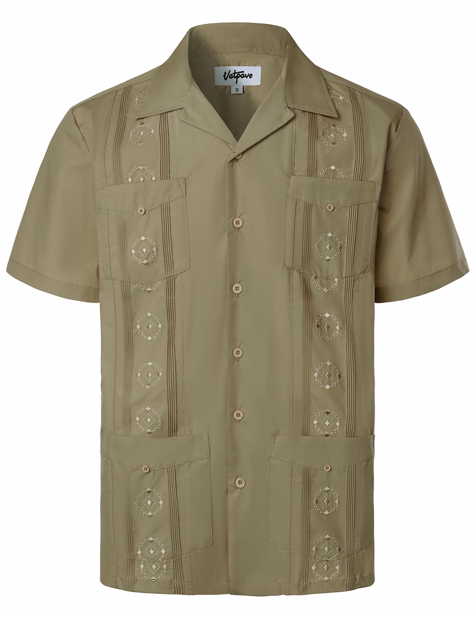 VATPAVE Men's Embroidered Cuban Guayabera Shirts - Casual Short Sleeve Button Down Shirt for Summer, Beach, Vacation & Tropical Wear - Lightweight Breathable Linen Blend Fabric for Hot Weather