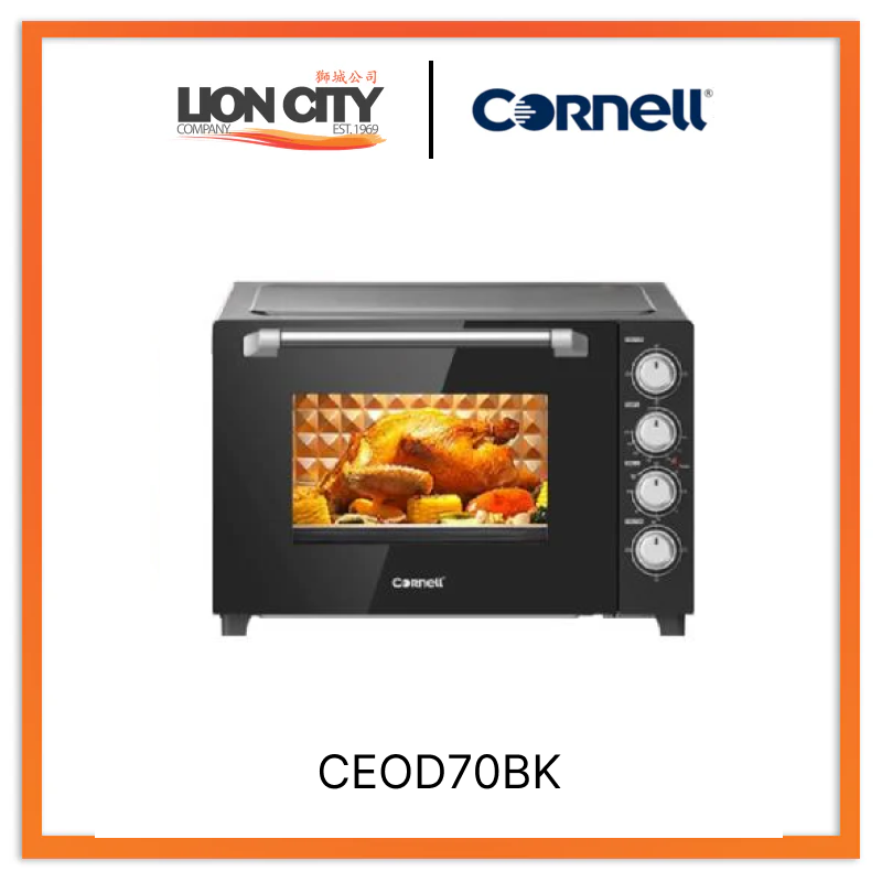 Cornell CEOD70BK 70L Double Glass Electric Oven with Rotisserie & Convection Function - Perfect for Baking, Roasting, and Grilling at Home
