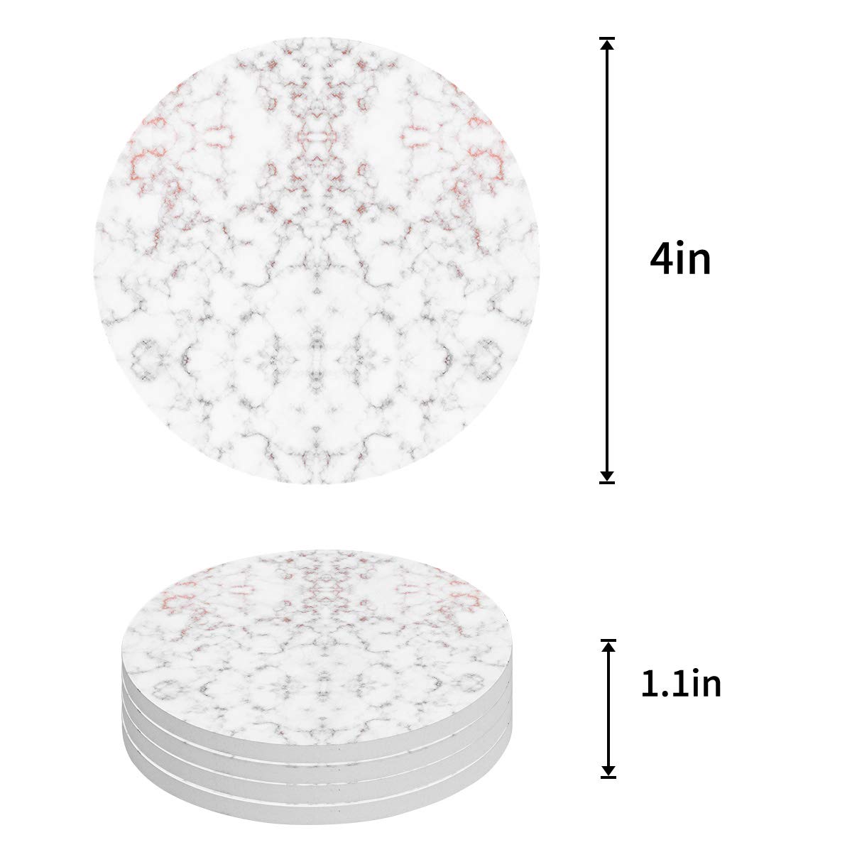 4-Piece Ceramic Drink Coasters Set with Cork Base - Absorbent Round Coasters for Hot & Cold Beverages - Elegant Marble Design - Perfect Housewarming Gift, Kitchen, Bar & Home Decor - Ideal for Coffee Tables, Dining Rooms & Office Use