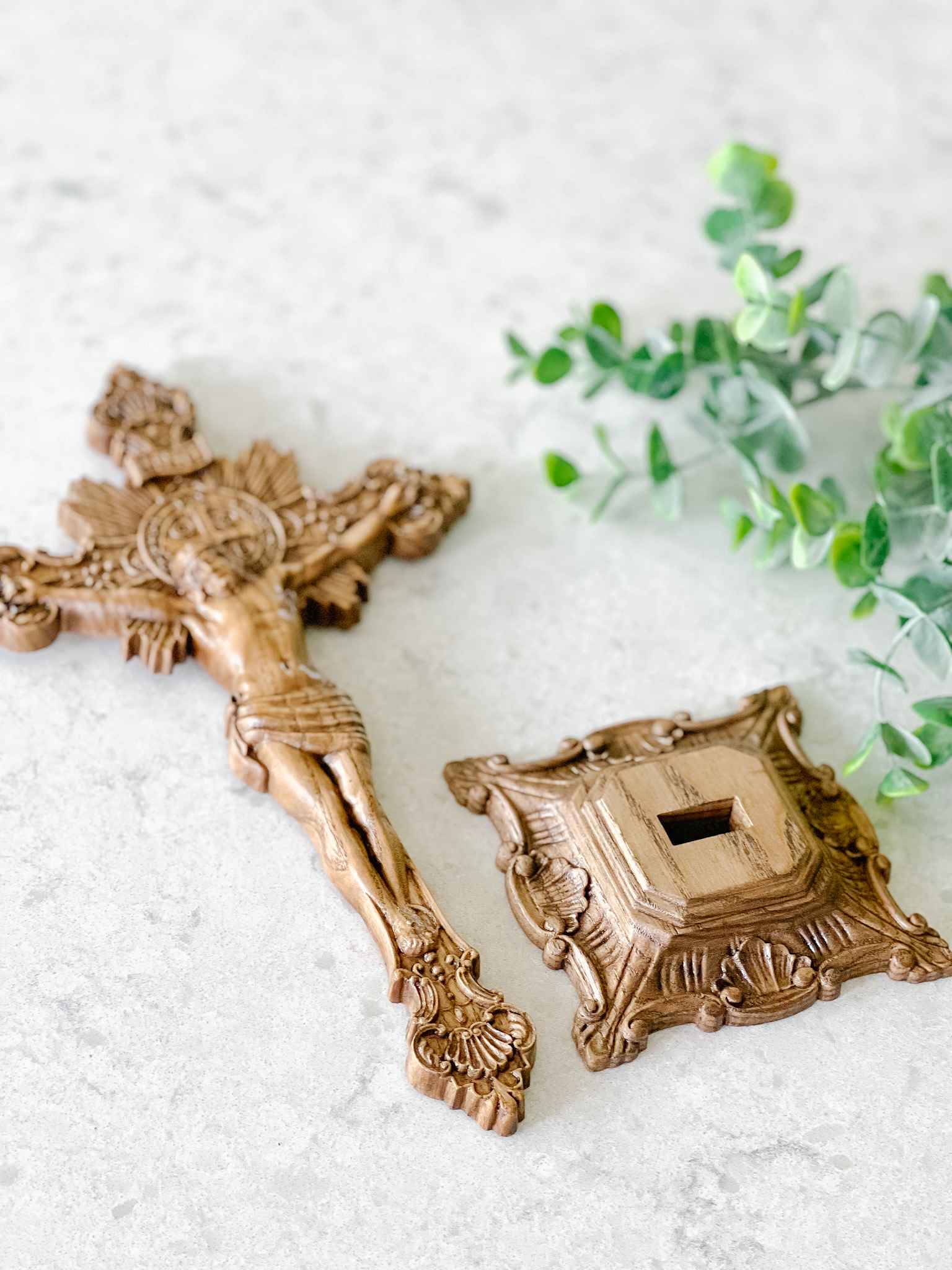 Hand-Carved Wooden Crucifix with Display Base - Perfect for Home Altar, Church Decor, and Religious Gifts