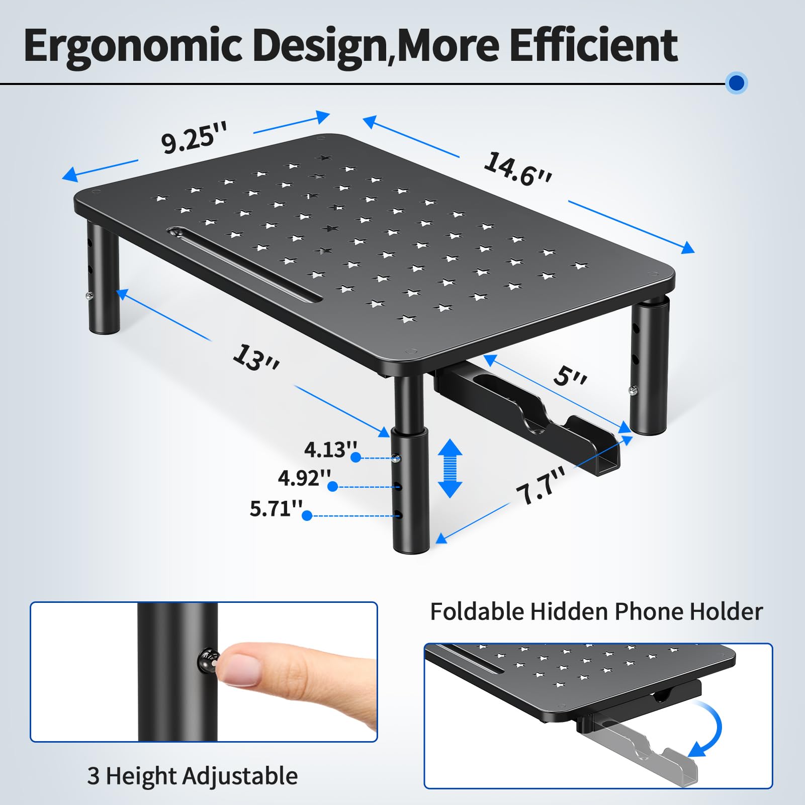 Zimilar 2 Pack Monitor Stand - 3 Height Adjustable Metal Riser with Star Mesh Design for Computer, Laptop, iMac, Printer | Dual Monitor Setup for Home & Office Workspace | Ergonomic Desk Organizer for Better Posture & Productivity