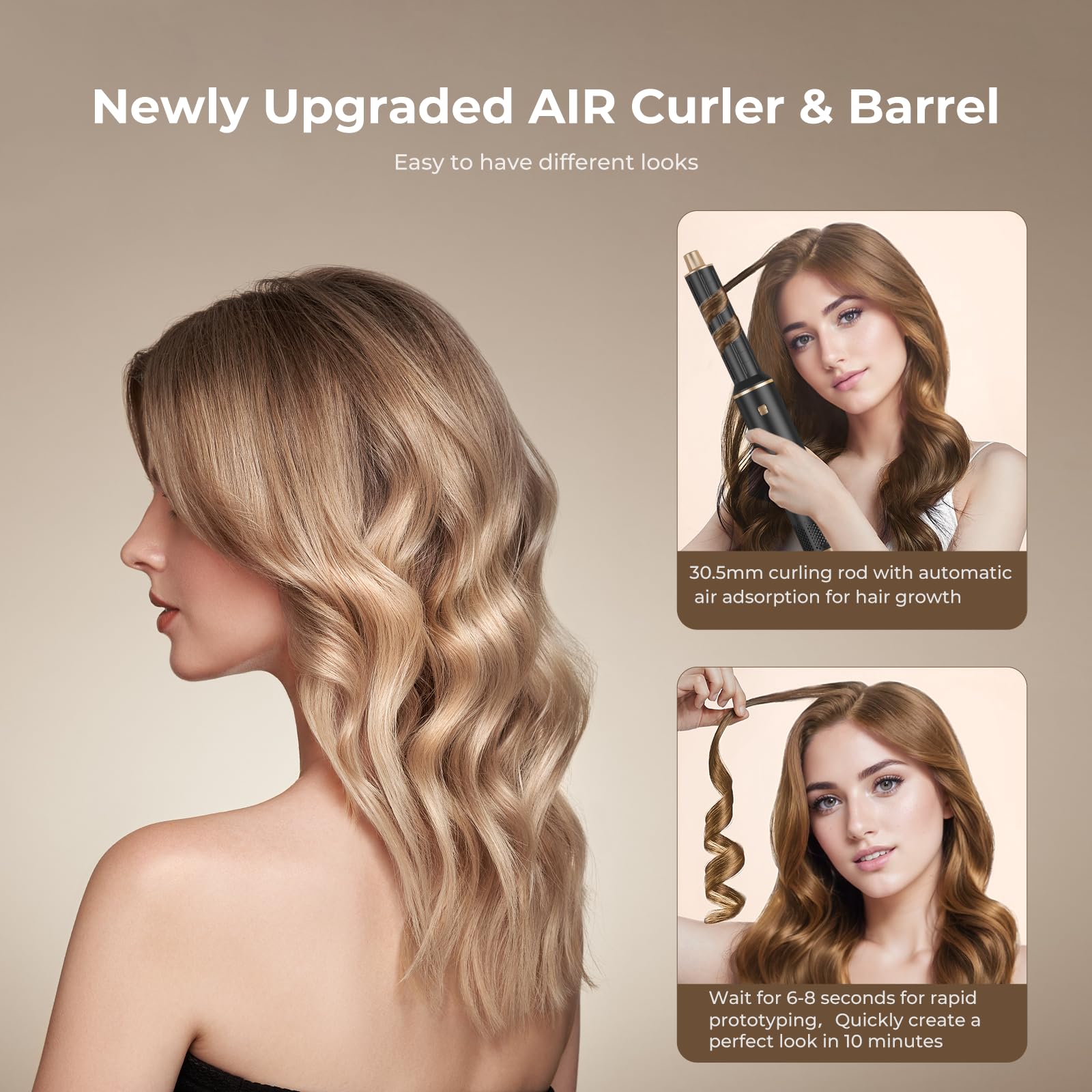 5 in 1 Blow Dryer Brush with Negative Ion Technology - Detachable Hair Dryer, Air Curler & Styler for Drying, Curling & Straightening - Perfect for Home Salon Styling & Professional Hair Care