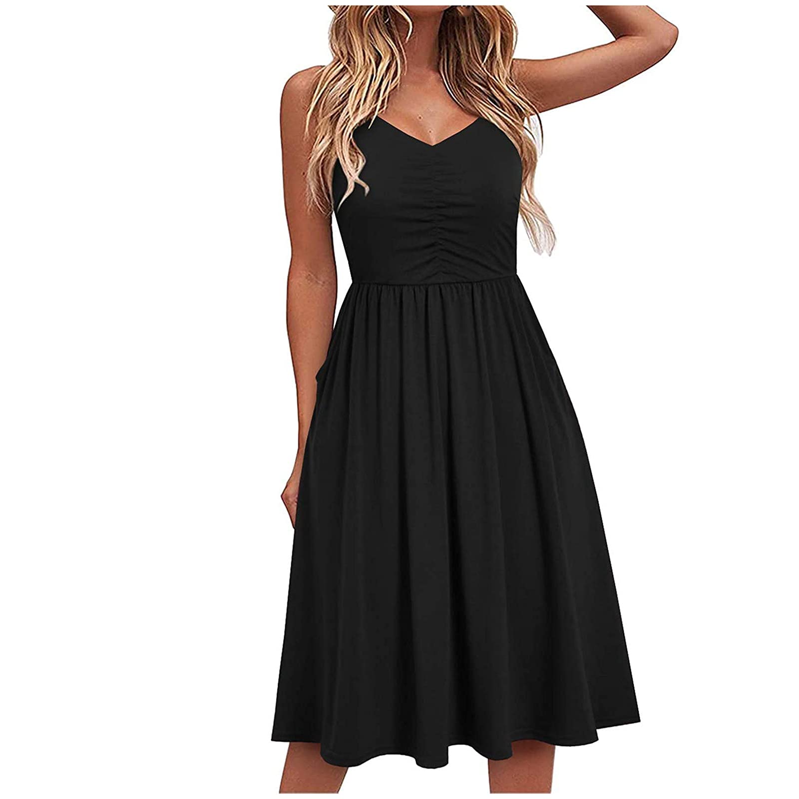 Women's Summer Dresses with Spaghetti Straps - V Neck Sleeveless Sundress for Casual Wear | Beach Vacation, Date Night & Outdoor Party Outfit