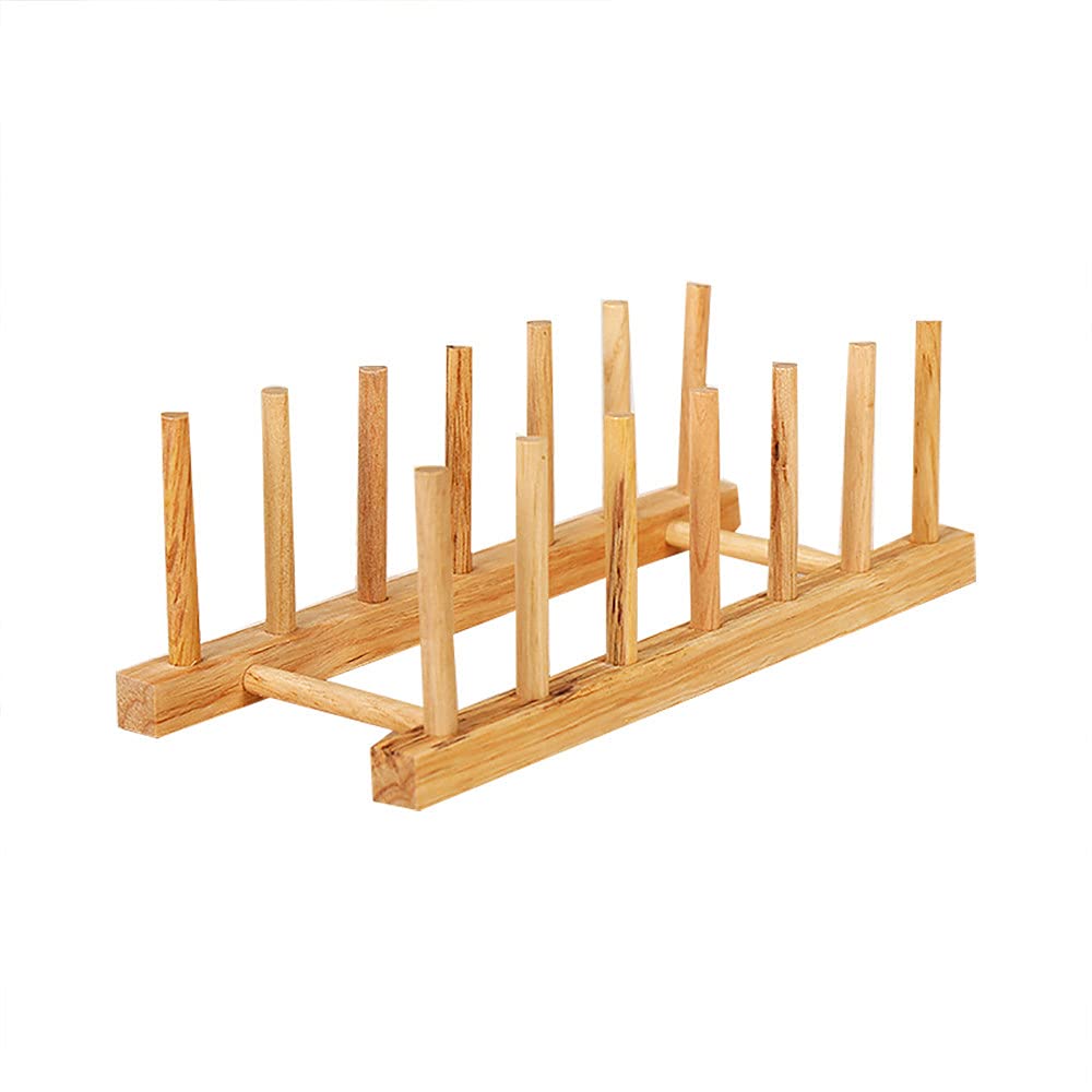 Bamboo Dish Drying Rack with 6 Grids - Wooden Kitchen Drainer for Plates, Bowls, Cups & Cutting Boards | Space-Saving Cabinet Storage Organizer | Perfect for Small Kitchens & Countertop Organization