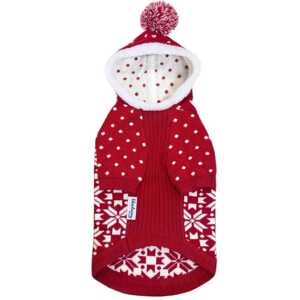 Blueberry Pet Let It Snow Classic Ugly Christmas Holiday Snowflake Pullover Hoodie Dog Sweater - Red & White, 20