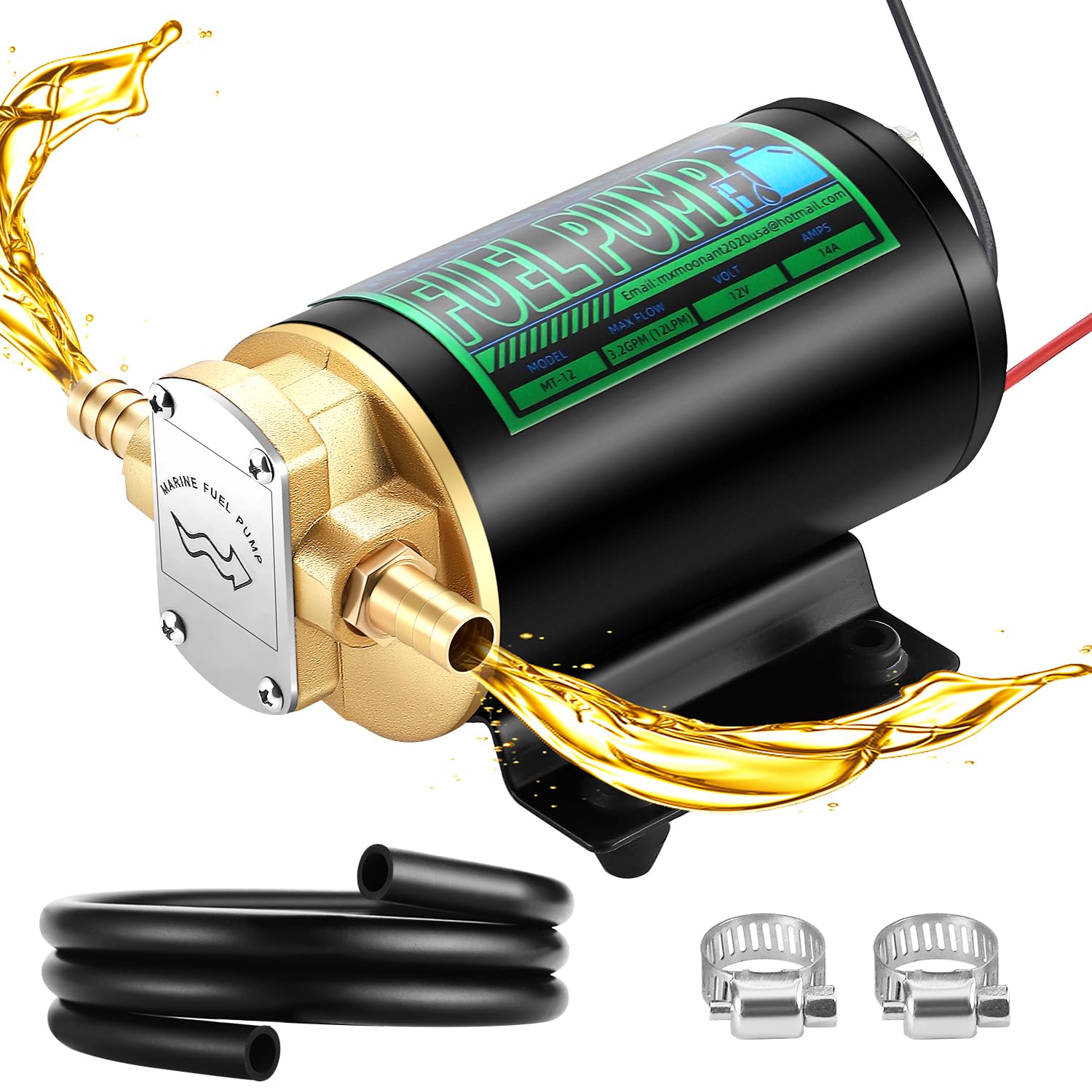 12V Oil Transfer Pump 3.2GPM - Self Priming Fuel Extractor Pump for Diesel, Kerosene, Marine, Boat & Truck - Heavy Duty Fluid Transfer with Hoses - Perfect for Oil Changes, Fuel Transfer & Industrial Use