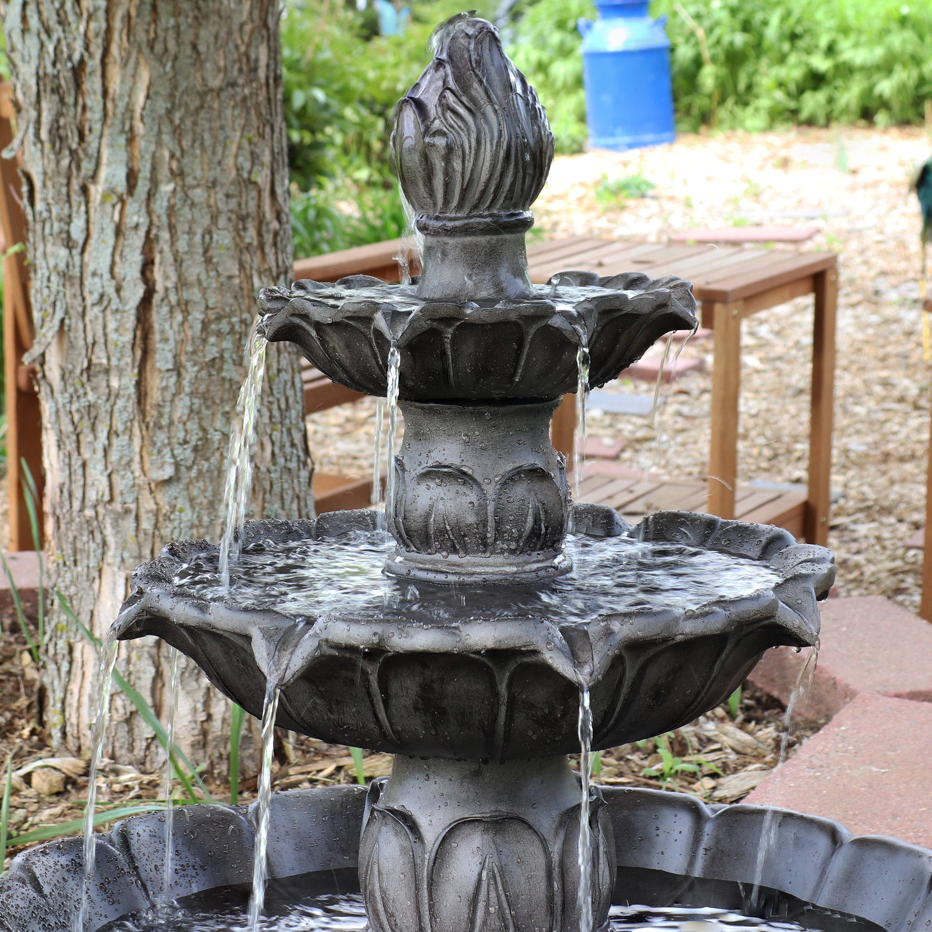 Sunnydaze Classic 3-Tier Tulip Outdoor Water Fountain - Garden Decor, Patio, Yard, and Backyard Relaxation