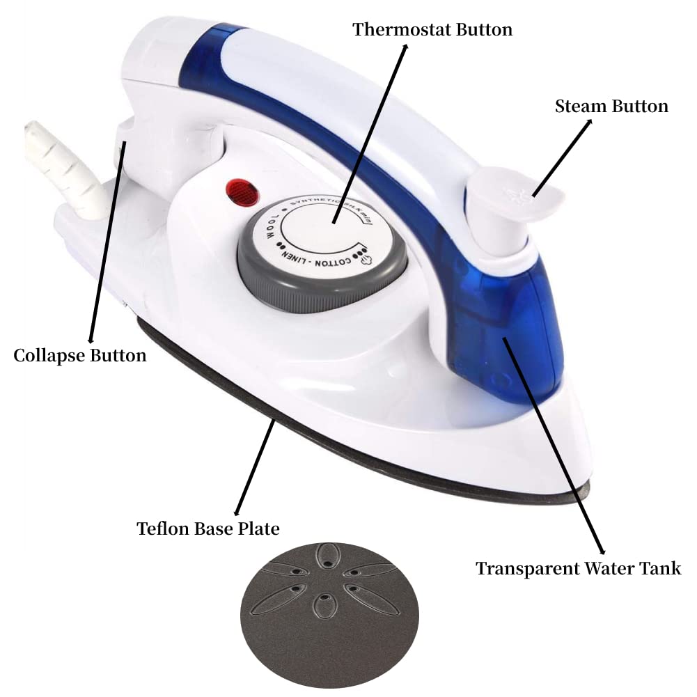 Portable Foldable Travel Iron with Temperature Control - Compact Handheld Steamer for Wrinkle-Free Clothes - Perfect for Business Trips, Vacations & Dorm Use