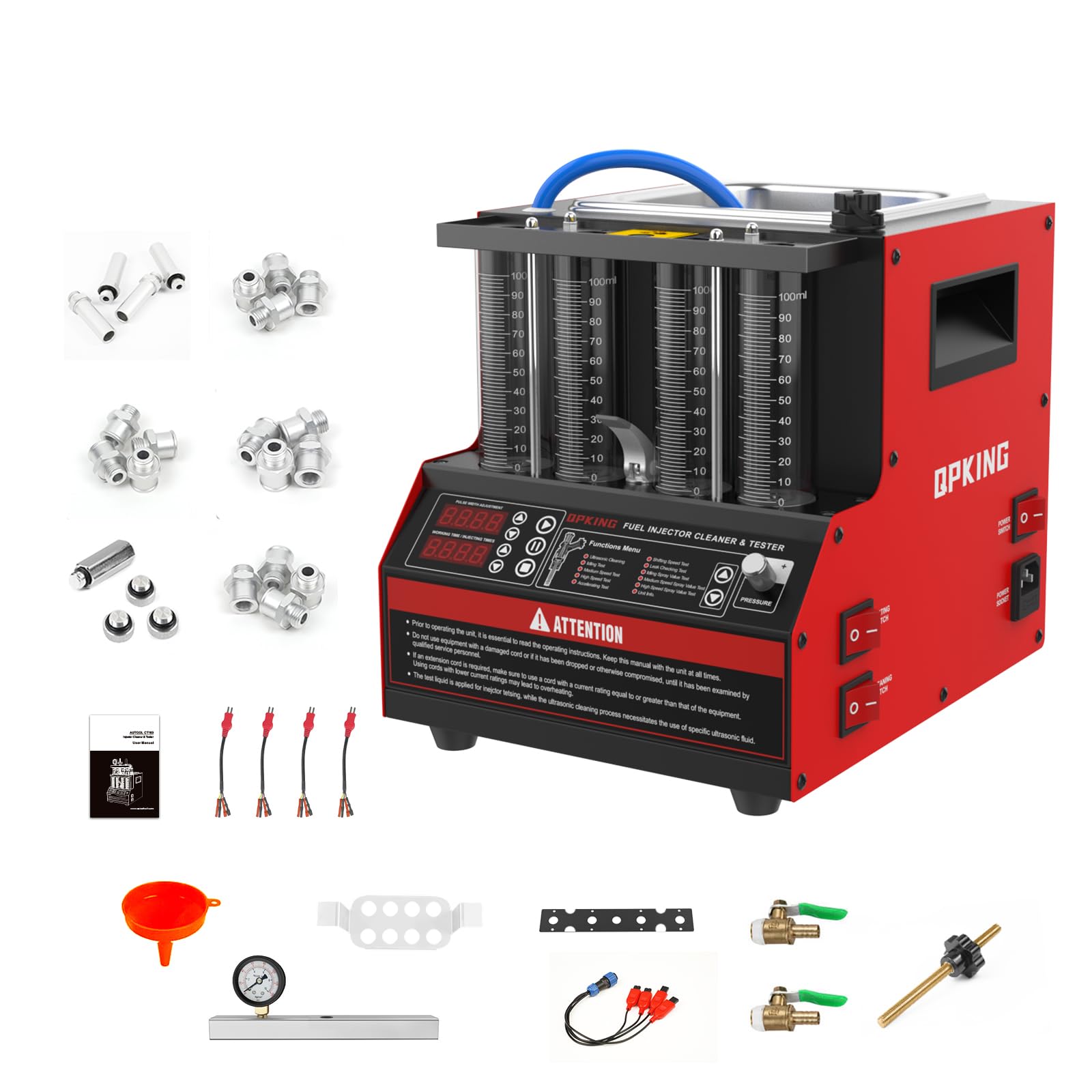 CT160 Heated Fuel Injector Cleaner & Tester - 4-Cylinder Diesel Injector Cleaning Machine with Drain Valve & 11 Functions (110V) - Perfect for Auto Repair Shops & DIY Car Maintenance