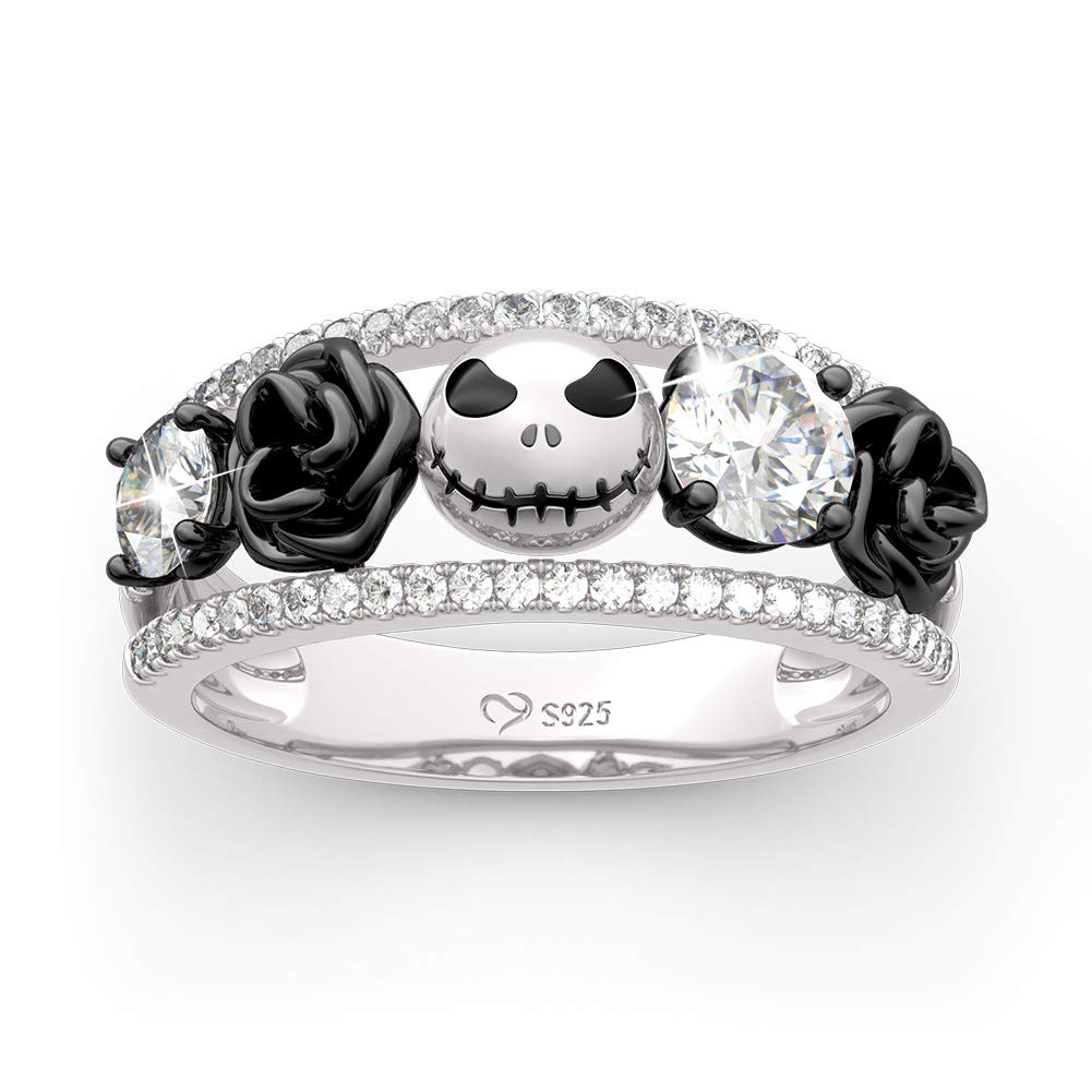 Jeulia 1.76ct Rose Flower Skull Wedding Band - 925 Sterling Silver Diamond Eternity Ring for Women - Romantic Engagement, Anniversary & Promise Jewelry Gift - Perfect for Gothic Weddings, Valentine's Day & Alternative Fashion