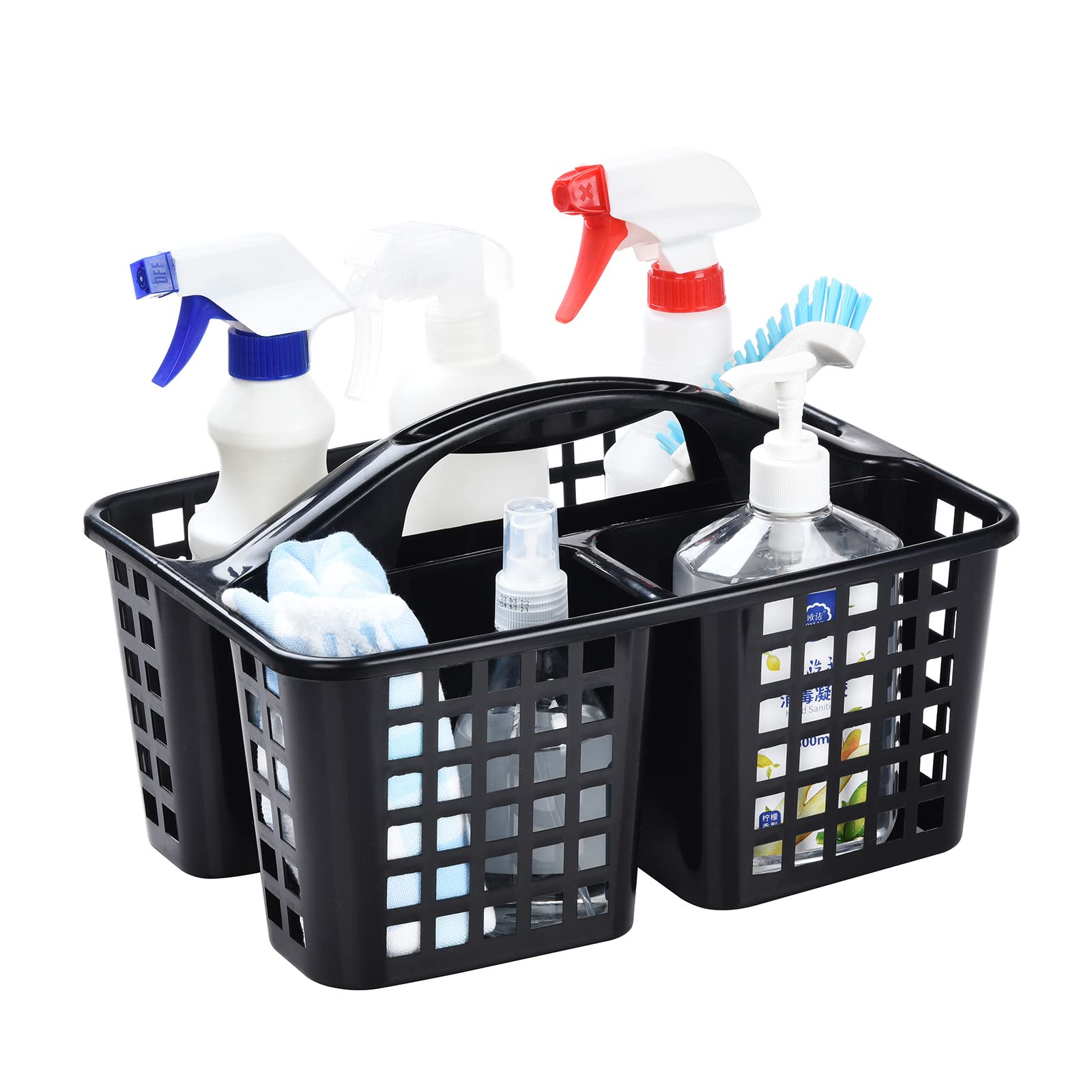 ALINK Plastic Shower Caddy Organizer with Multiple Compartments | Portable Bathroom Storage Basket with Handle | Perfect for College Dorm, Apartment & Travel Use | Black