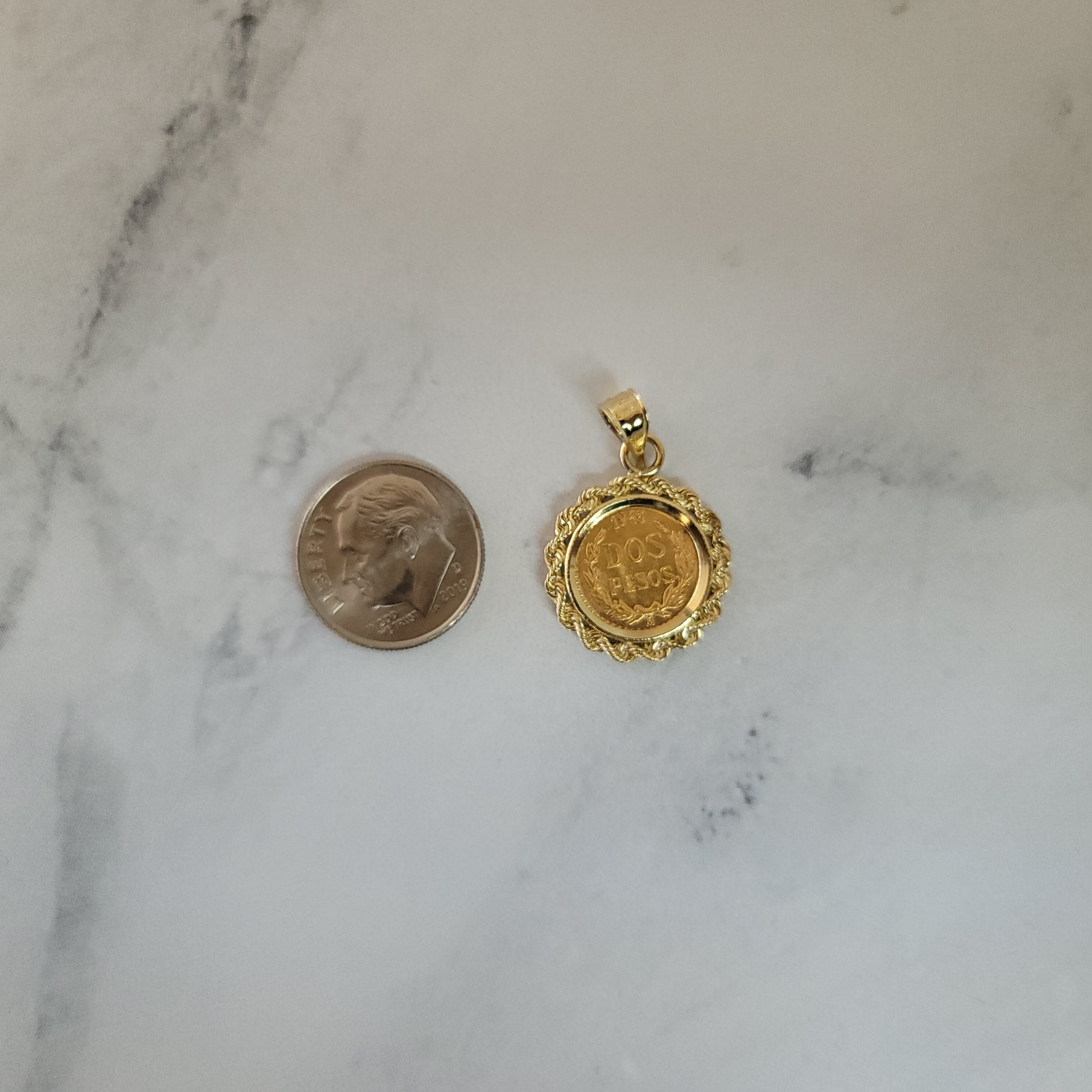 Authentic Dos Pesos Coin Necklace with Rope Bezel - Perfect for Layering & Everyday Jewelry | Vintage Mexican Coin Pendant for Women & Men