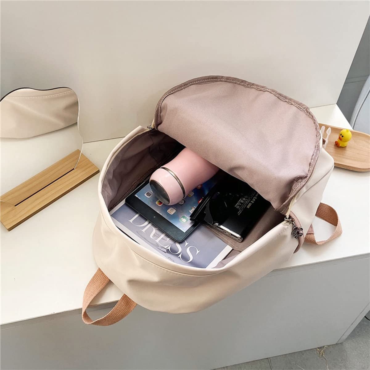 Stylish 15.7 Inch Kawaii Aesthetic Backpack for Women - Cute Japanese College School Bag with Badge Holder (Black) - Perfect for School, Travel & Everyday Use