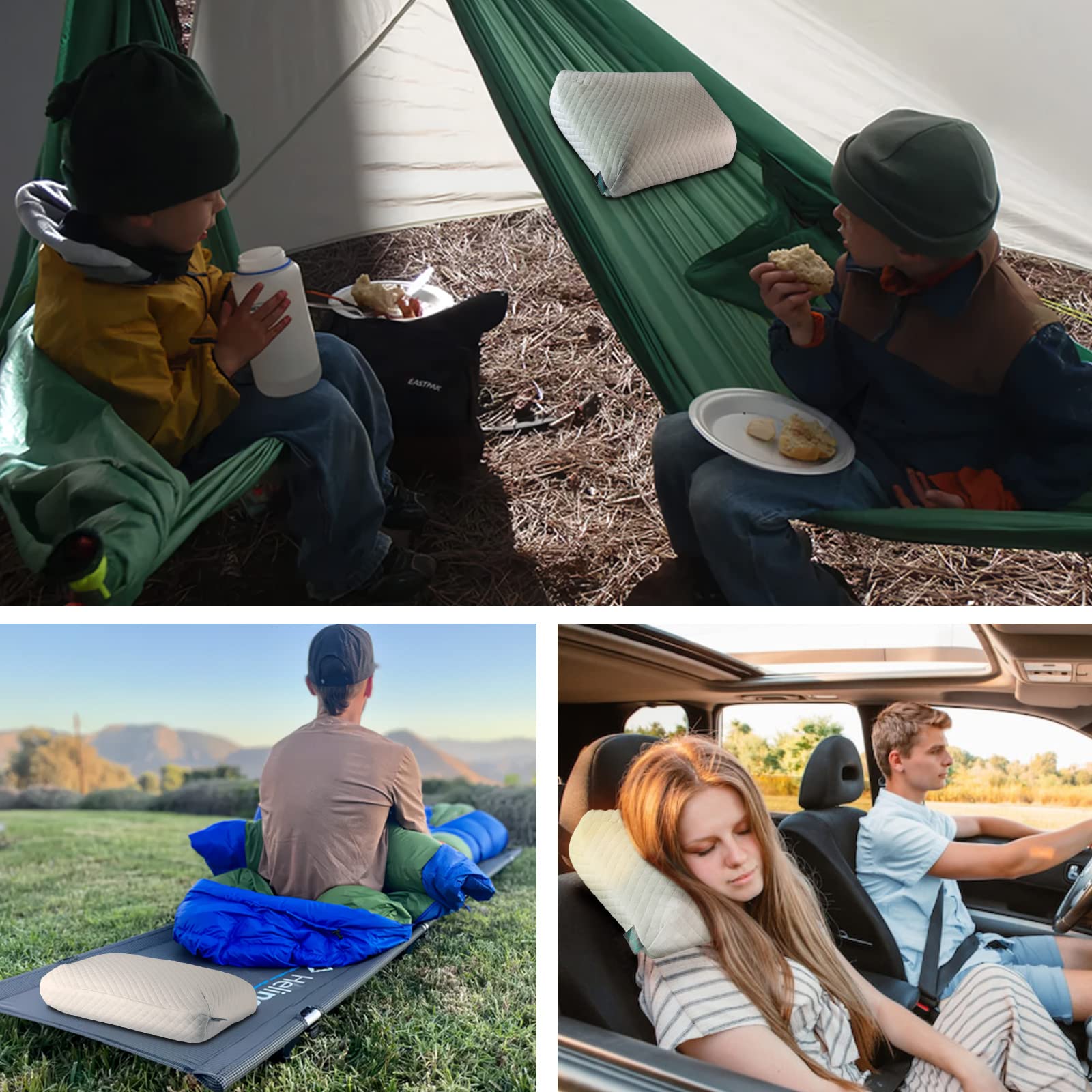 Memory Foam Travel Pillow for Camping & Hammock - Compact Sleeping Pillow with Washable Double-Layer Cover (Grey) - Perfect for Airplane, Car Trips & Outdoor Adventures