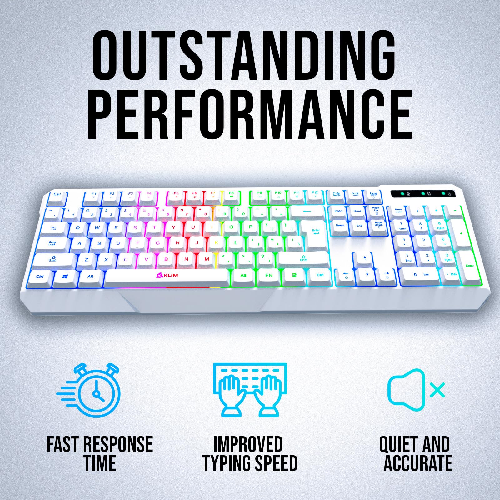 KLIM Chroma Wireless RGB Gaming Keyboard - 2024 New Model with Rechargeable Battery, Quiet Typing & Water Resistant Backlit Design - Compatible with PC, PS5, PS4, Xbox One & Mac - Perfect for Gaming, Office Work & Late-Night Typing