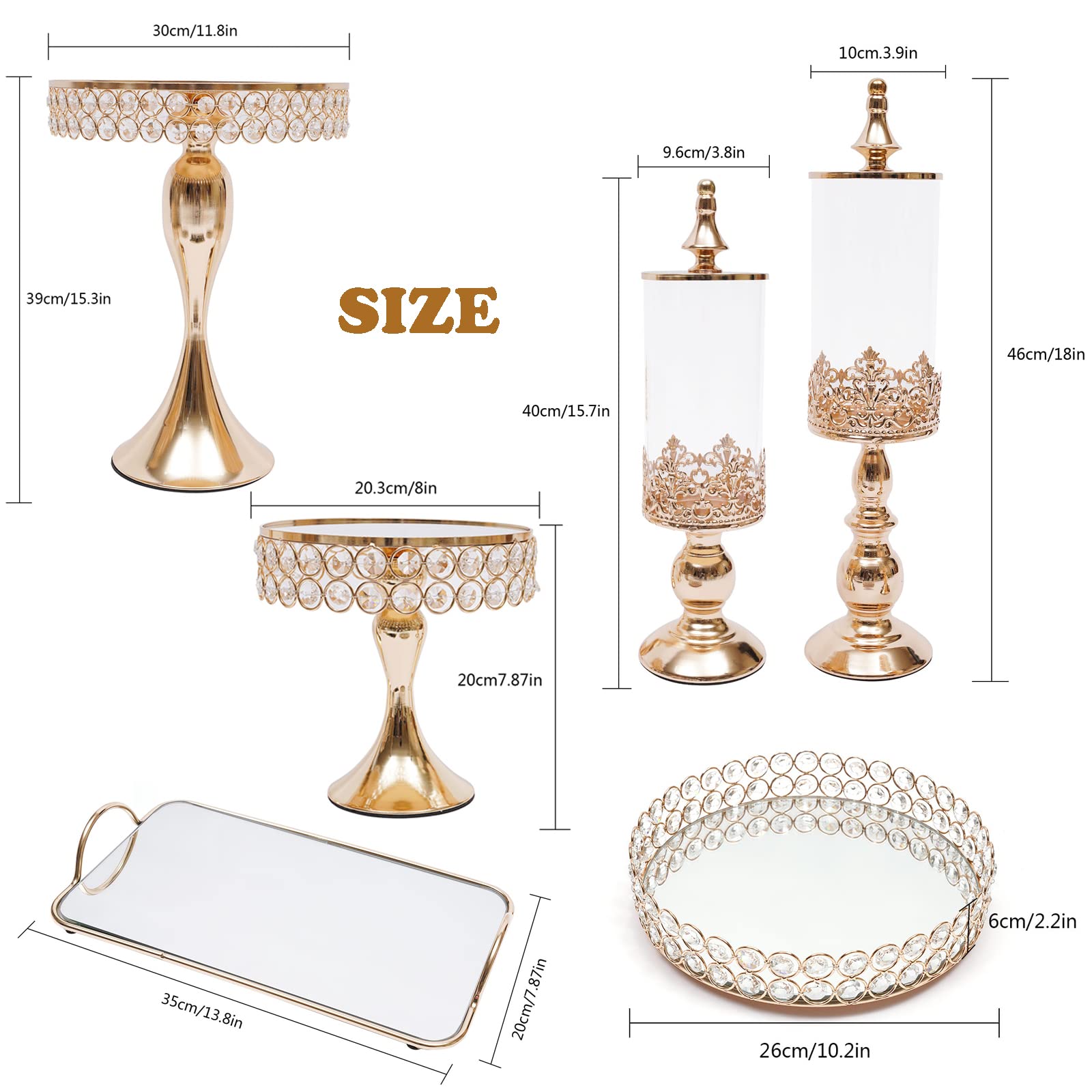 10-Pack Gold Metal Cake Stands & Cupcake Holders - Crystal Dessert Display Serving Platters for Birthday, Wedding, Party Decoration - Perfect for Buffet Tables, Dessert Bars & Special Events