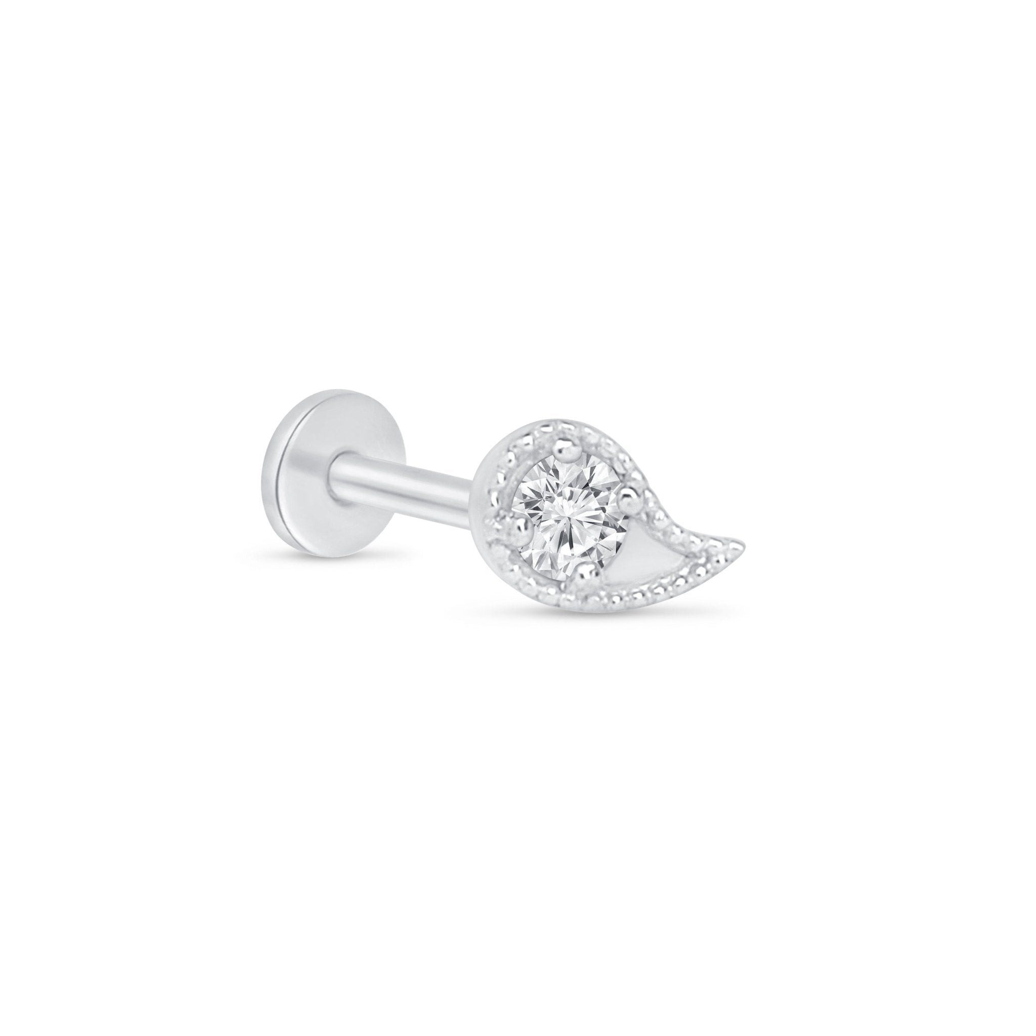14K White Gold Diamond Paisley Flat Back Stud Earrings with Milgrain Detailing | Elegant Everyday Jewelry for Women, Perfect for Work, Parties & Special Occasions