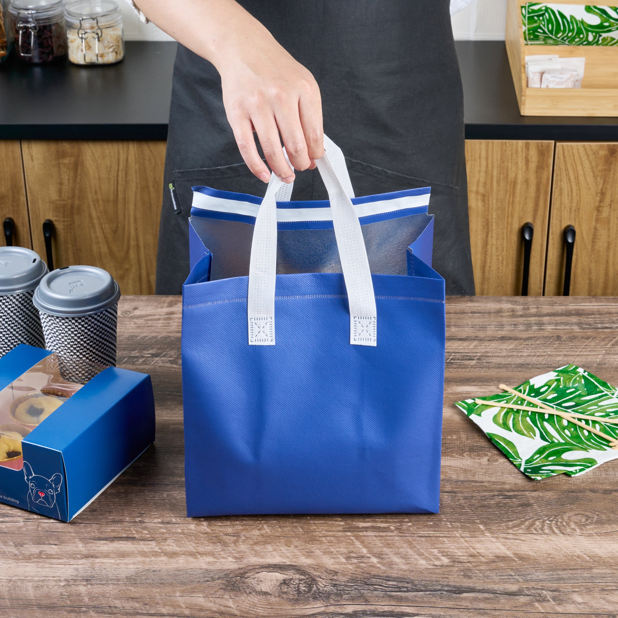 Premium Blue Insulated Takeout Food Delivery Bags - Tamper Evident, 9.5