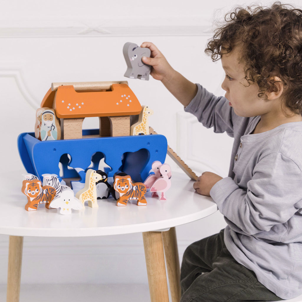Noah's Ark Wooden Shape Sorter Toy - Educational Baby Toddler Learning Toy with Animal Figures - Perfect for Early Childhood Development & Montessori Play