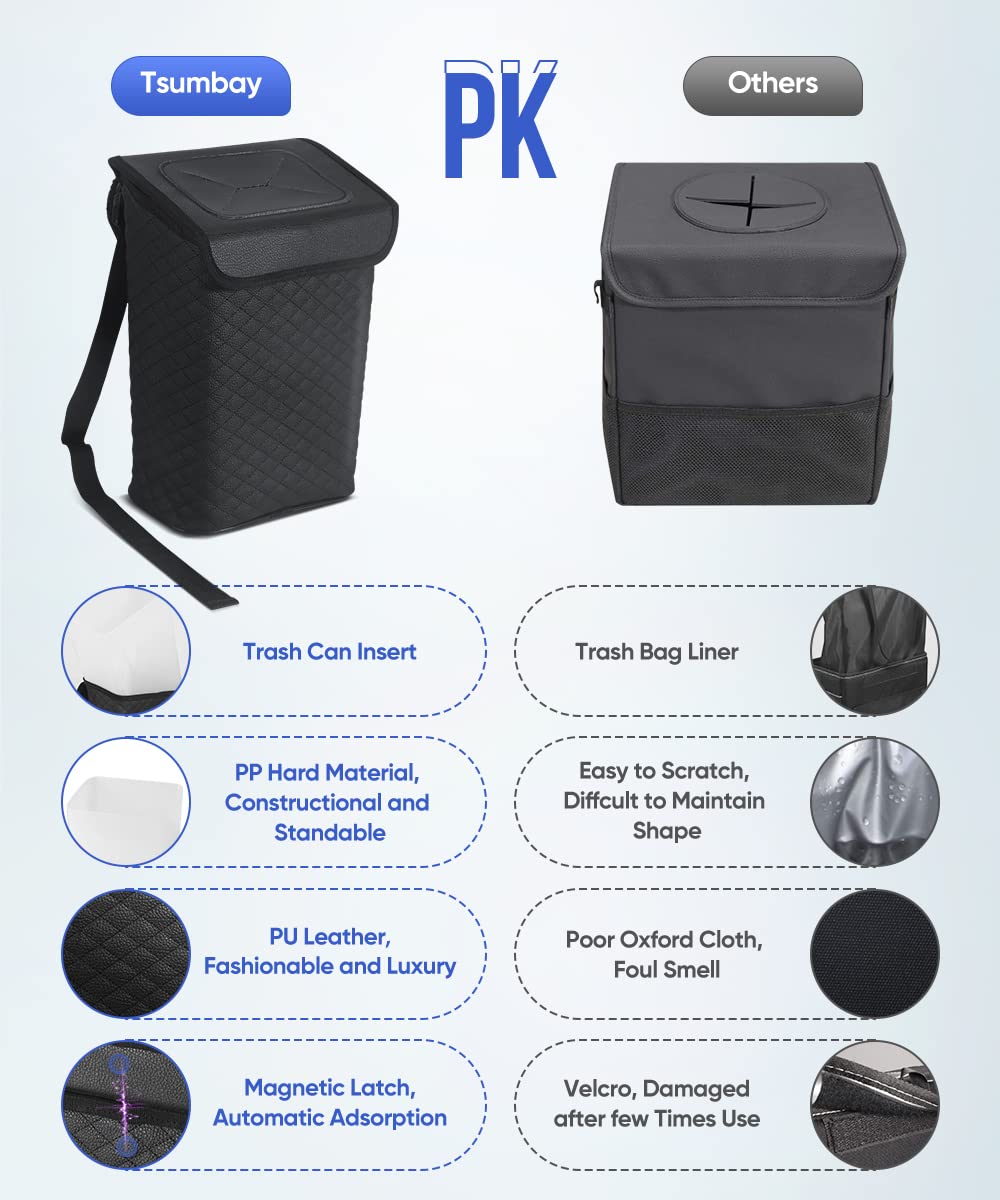 Premium Car Trash Can with Lid - Leakproof & Removable Liner, Magnetic Opening Hanging Garbage Bin for Auto, SUV, Truck (2 Gallon/7.5L) - Ideal for Road Trips, Commuting & Family Travel
