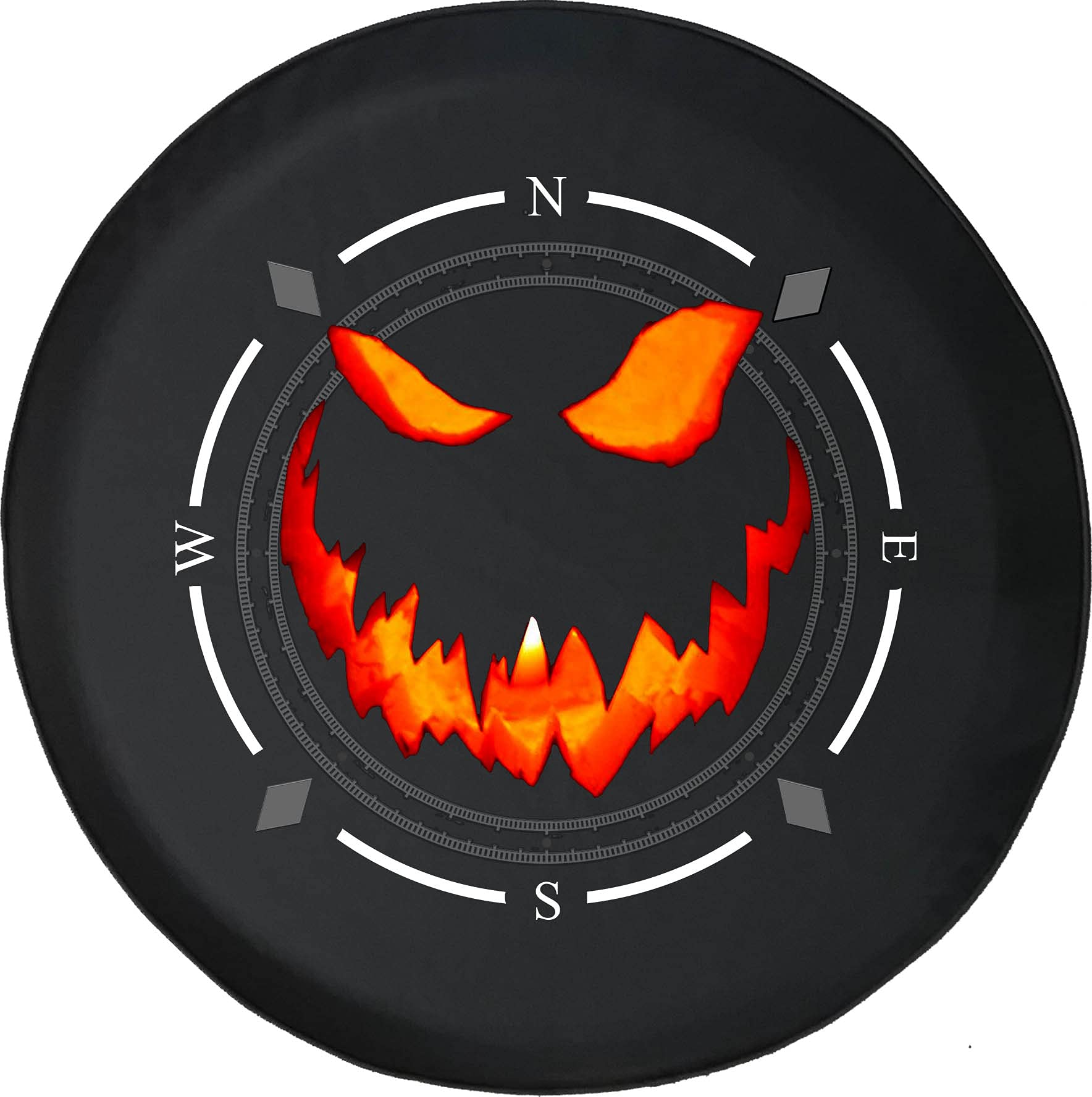 American Unlimited Spare Tire Cover with Compass & Jack-o-Lantern Design - Halloween Pumpkin Wheel Cover for SUV, Trailer, RV Accessories - Fits Most Vehicles - Perfect for Halloween Decor & Road Trips
