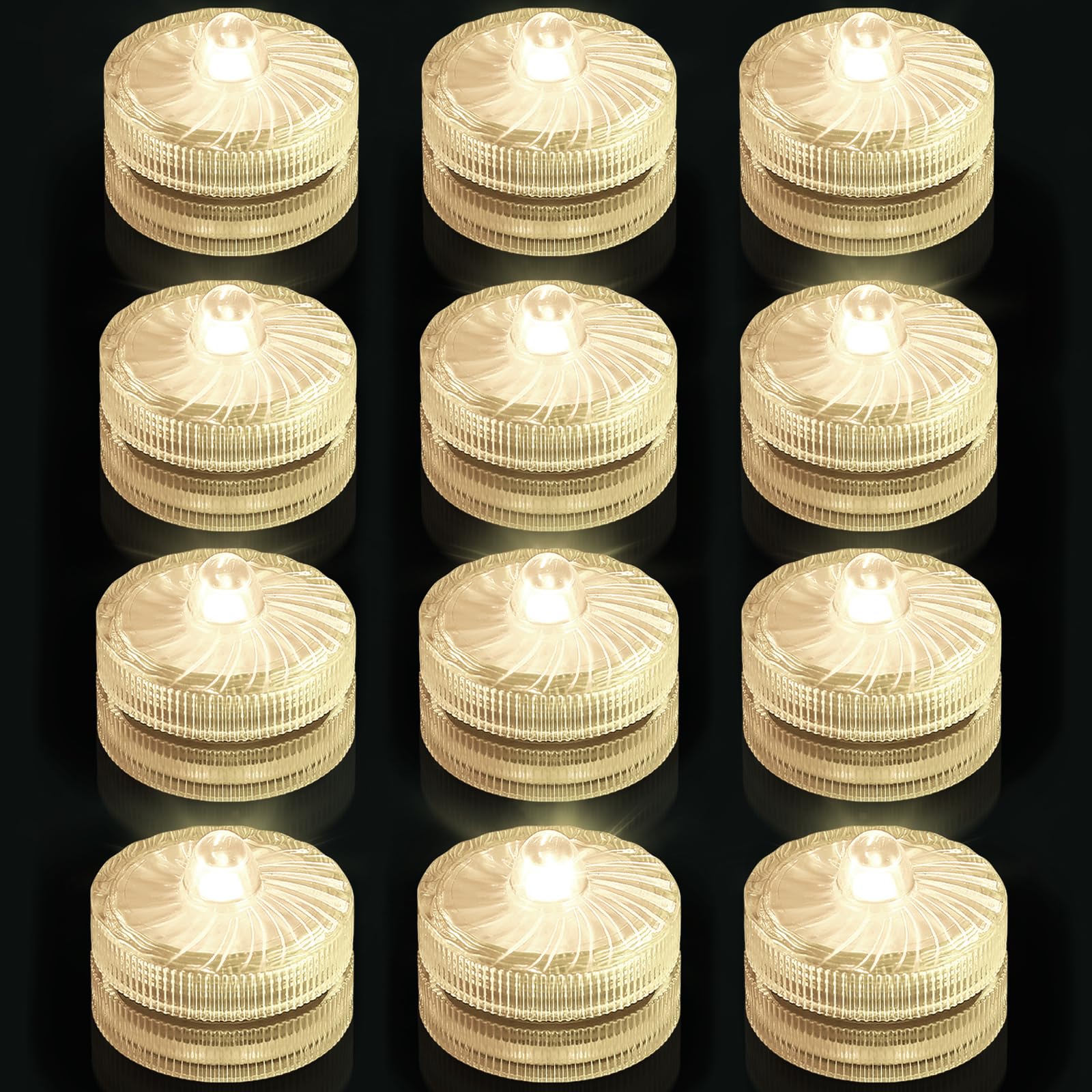 12 Pack Submersible LED Lights - Small Underwater Tea Lights, Battery Operated Waterproof Flameless Warm White Pool Lights for Vases, Wedding Centerpieces, Ponds, Fountains & Fish Tanks | Perfect for Home Decor, Parties, and Aquatic Environments