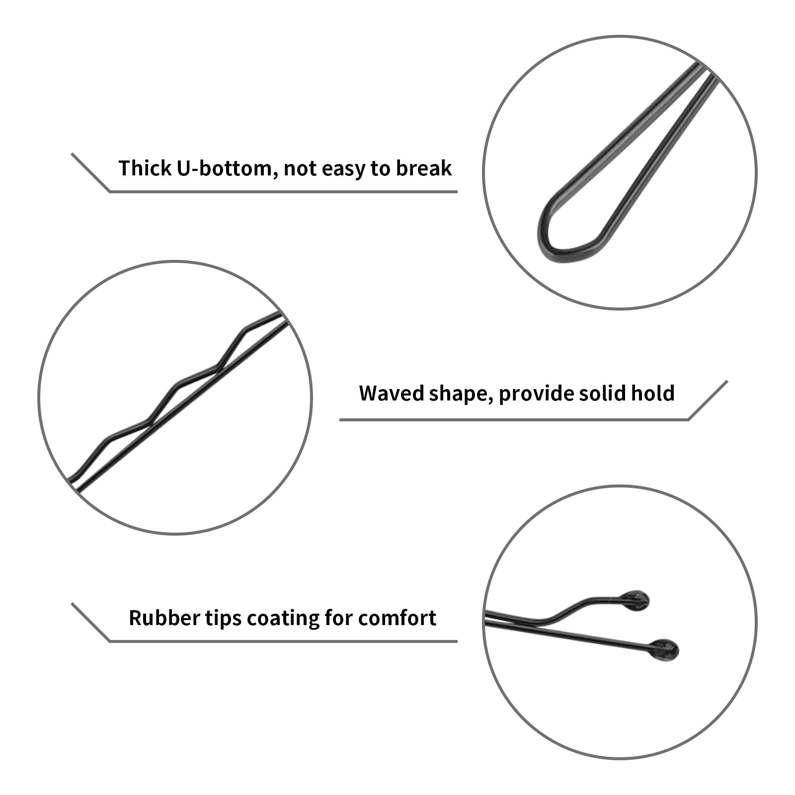 Vaincre 150 Count Black Bobby Pins for Hair Buns - Pain-Free Hair Clips for Women & Girls with Storage Case (2 Inch) - Perfect for Updos, Braids, and Everyday Hairstyles