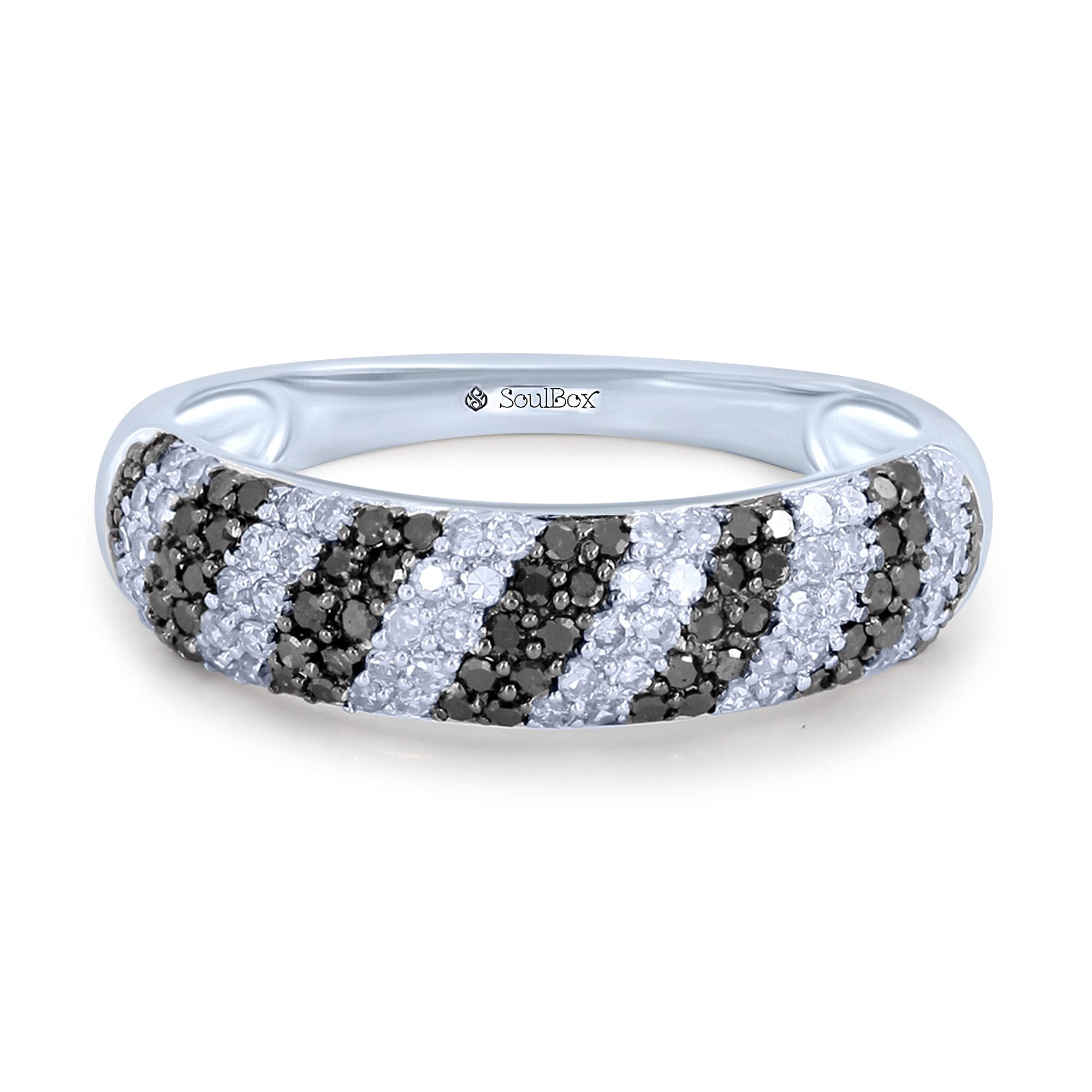 0.51 Carat Black & White Diamond Wedding Band for Women - 14k White Gold Engagement Ring, Anniversary Gift, Bridal Jewelry (Perfect for Weddings, Proposals & Special Occasions)
