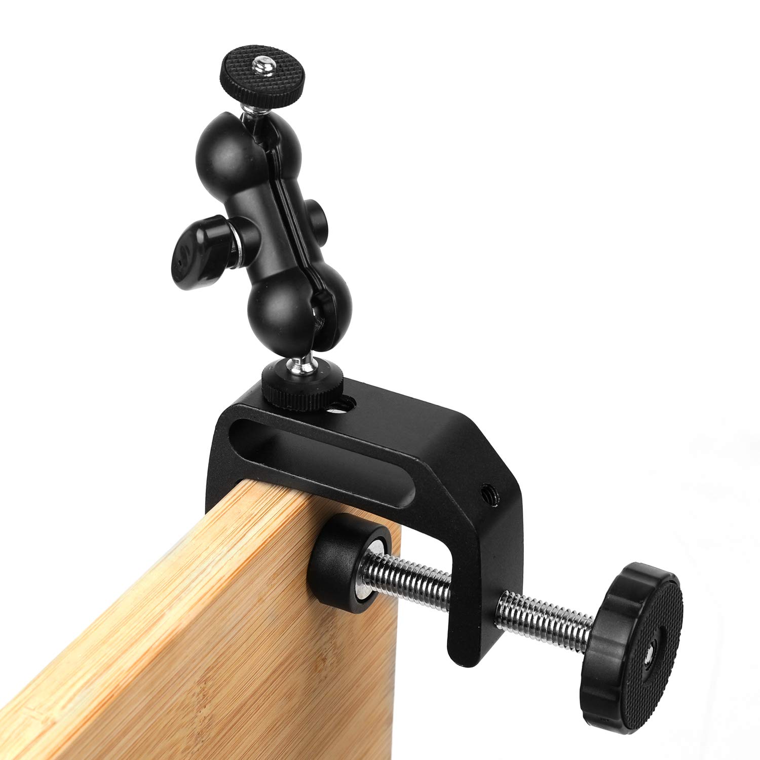 WANBY Camera Clamp Mount with Double Ballhead for DSLR, Monitor, LED Lights - Perfect for Studio & Desk Setup