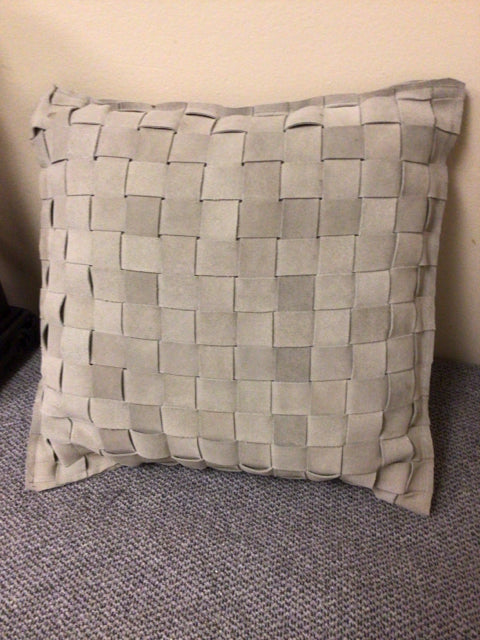 Gray Woven Leather Throw Pillow Cover - Boho Chic Home Decor for Sofa, Bed & Couch - Premium Faux Leather Cushion Cover for Living Room & Bedroom