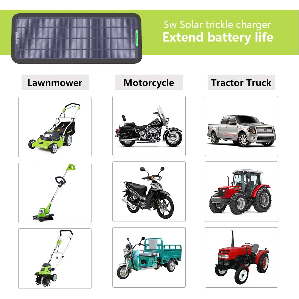 ALLPOWERS 18V 12V 5W Portable Solar Panel Battery Charger - Waterproof Solar Power Maintainer for Car, Boat, RV, Motorcycle, Tractor Batteries - Ideal for Outdoor, Camping & Emergency Power Supply