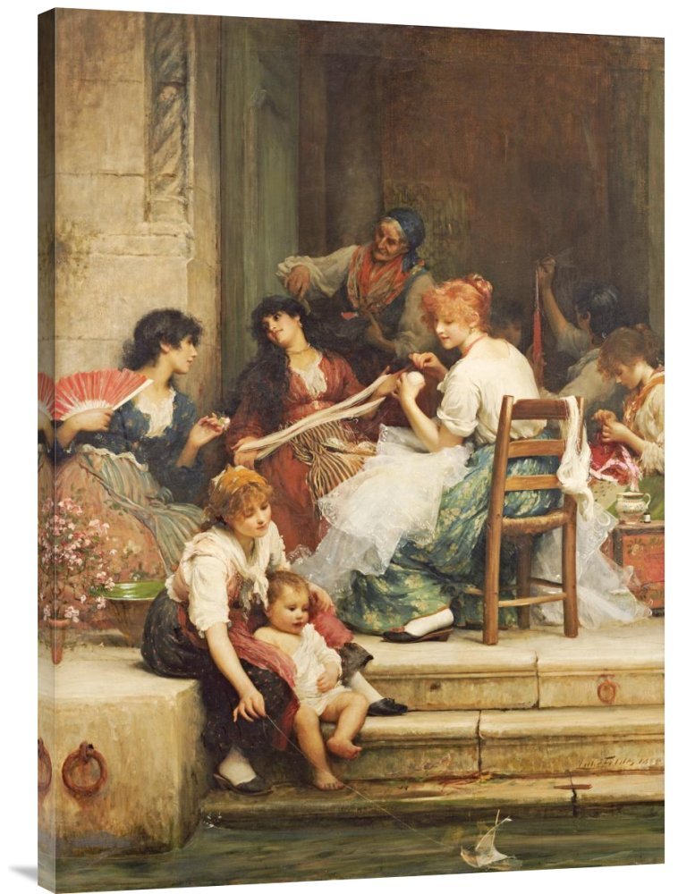 Sir Samuel Luke Fildes Venetian Life Canvas Wall Art Print - Gallery Wrap Giclee Reproduction - Home & Office Decor - Perfect for Living Room, Bedroom or Office Wall Decor