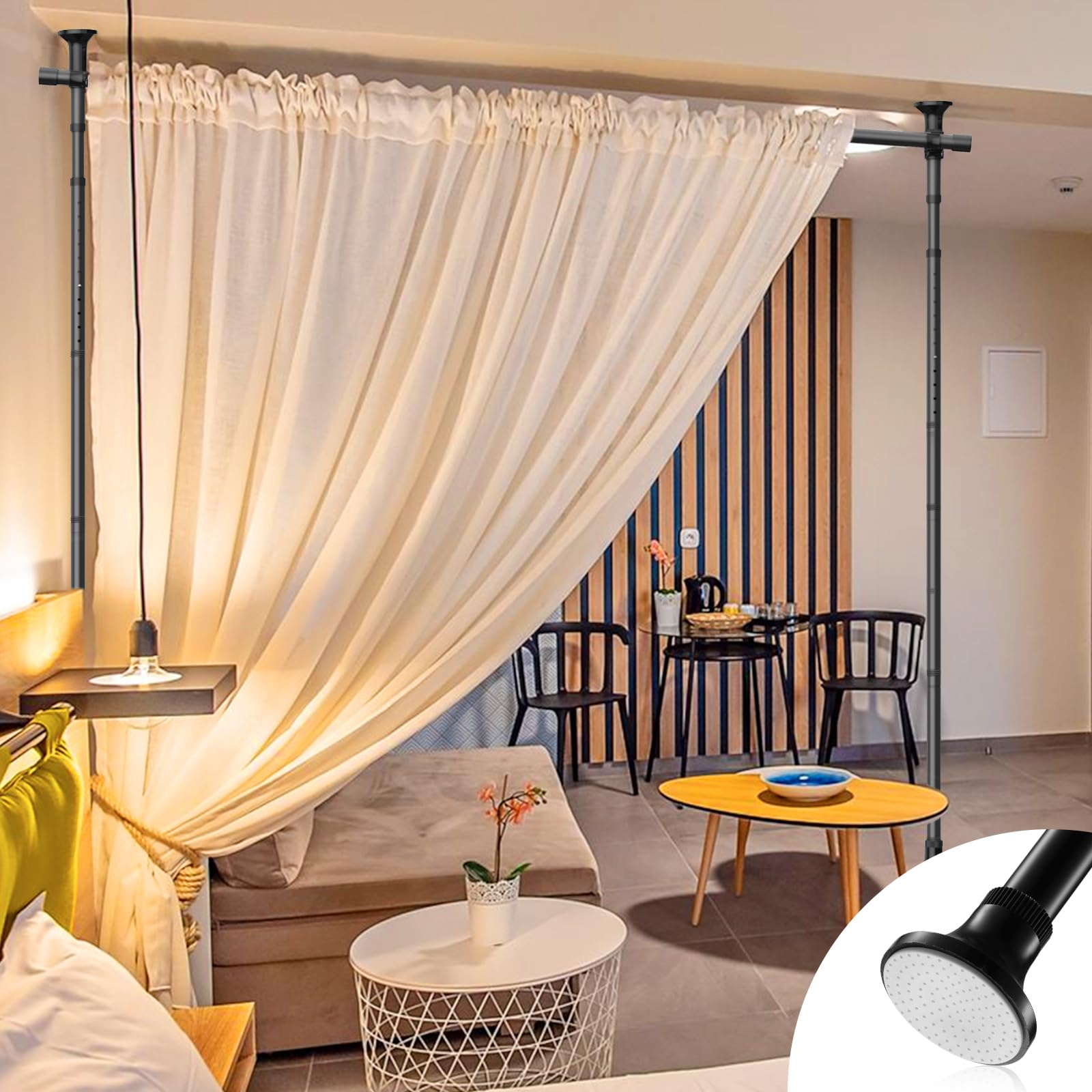 No Drill Room Divider Curtain Rod - Heavy Duty Adjustable Tension Rod 28-96