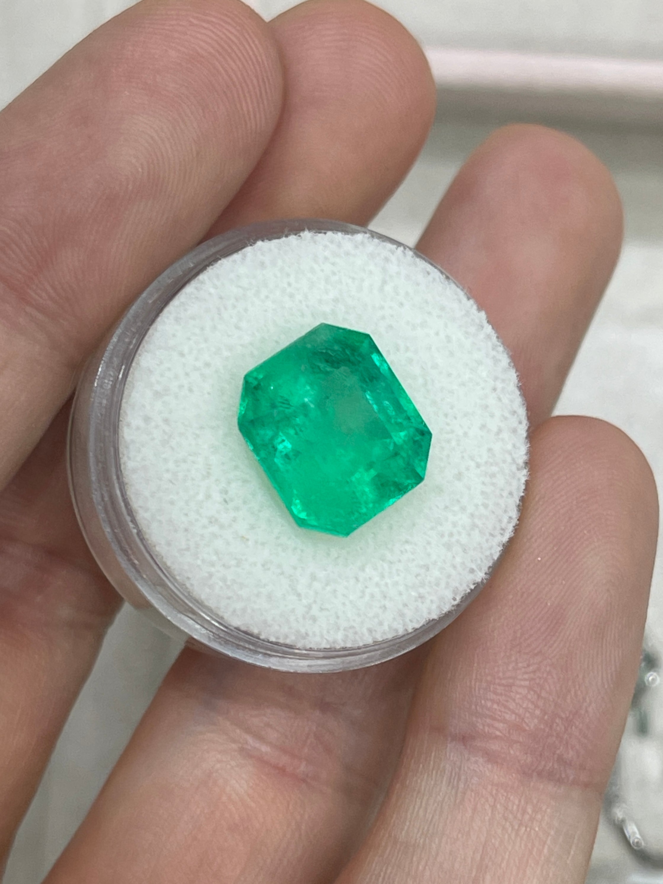 6.99 Carat 12x11mm Spring Green Natural Loose Colombian Emerald Gemstone - Emerald Cut for Jewelry Making, Engagement Rings & Luxury Gifts